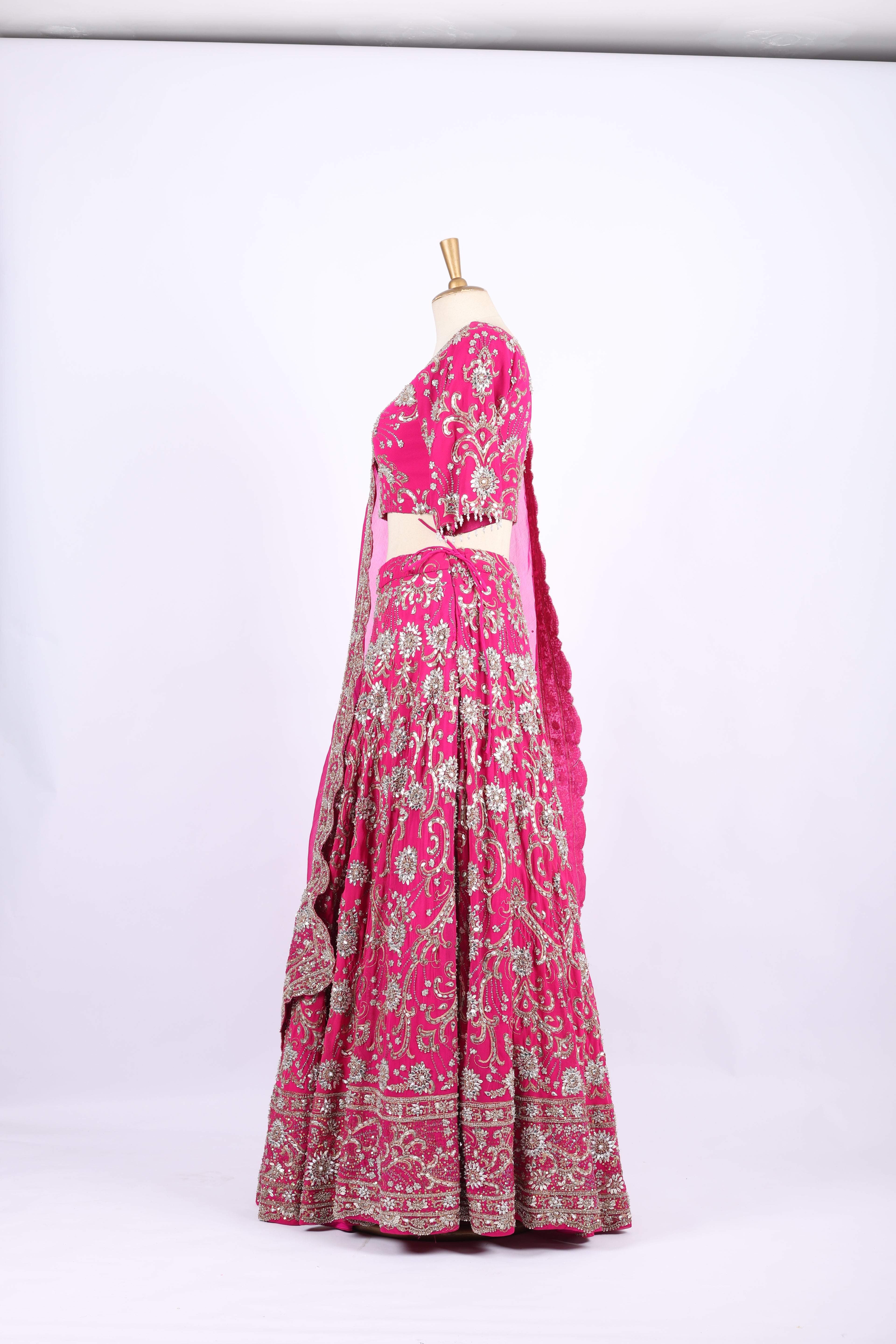 Hot Pink Embroidered Bridal Lehenga Set
