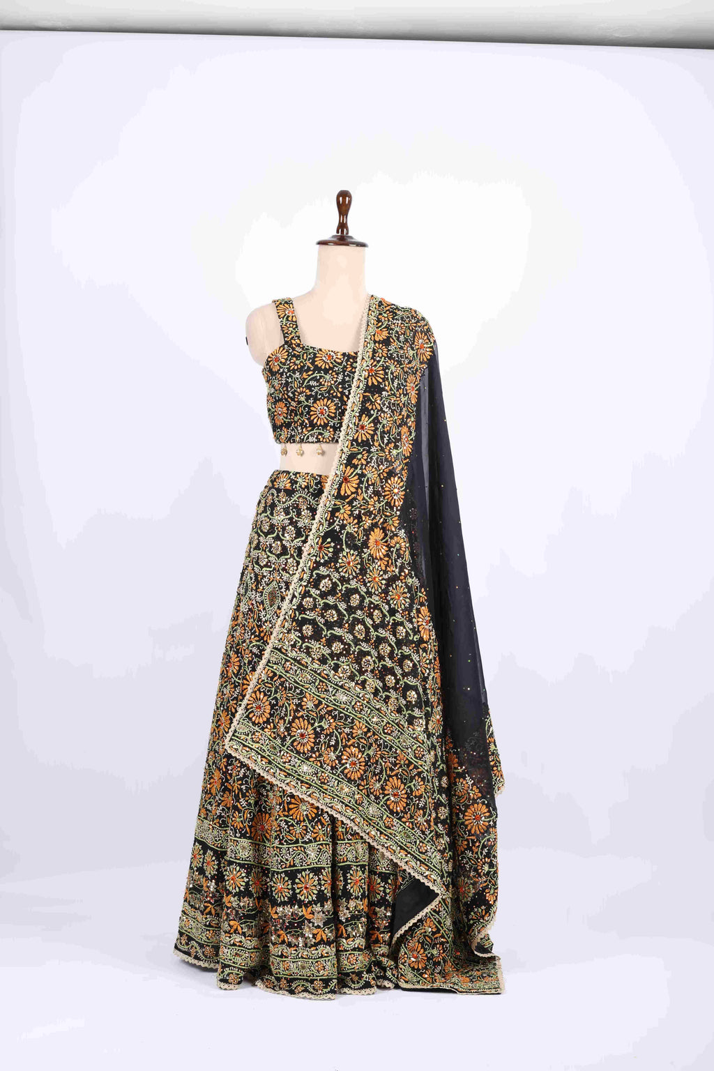 Black Multi-Thread Embroidered Lehenga Set