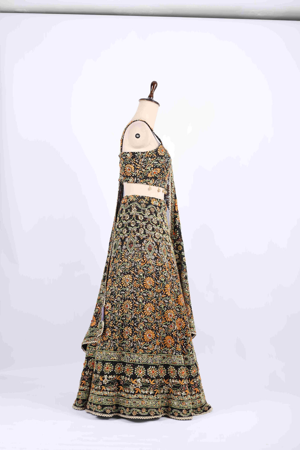 Black Multi-Thread Embroidered Lehenga Set