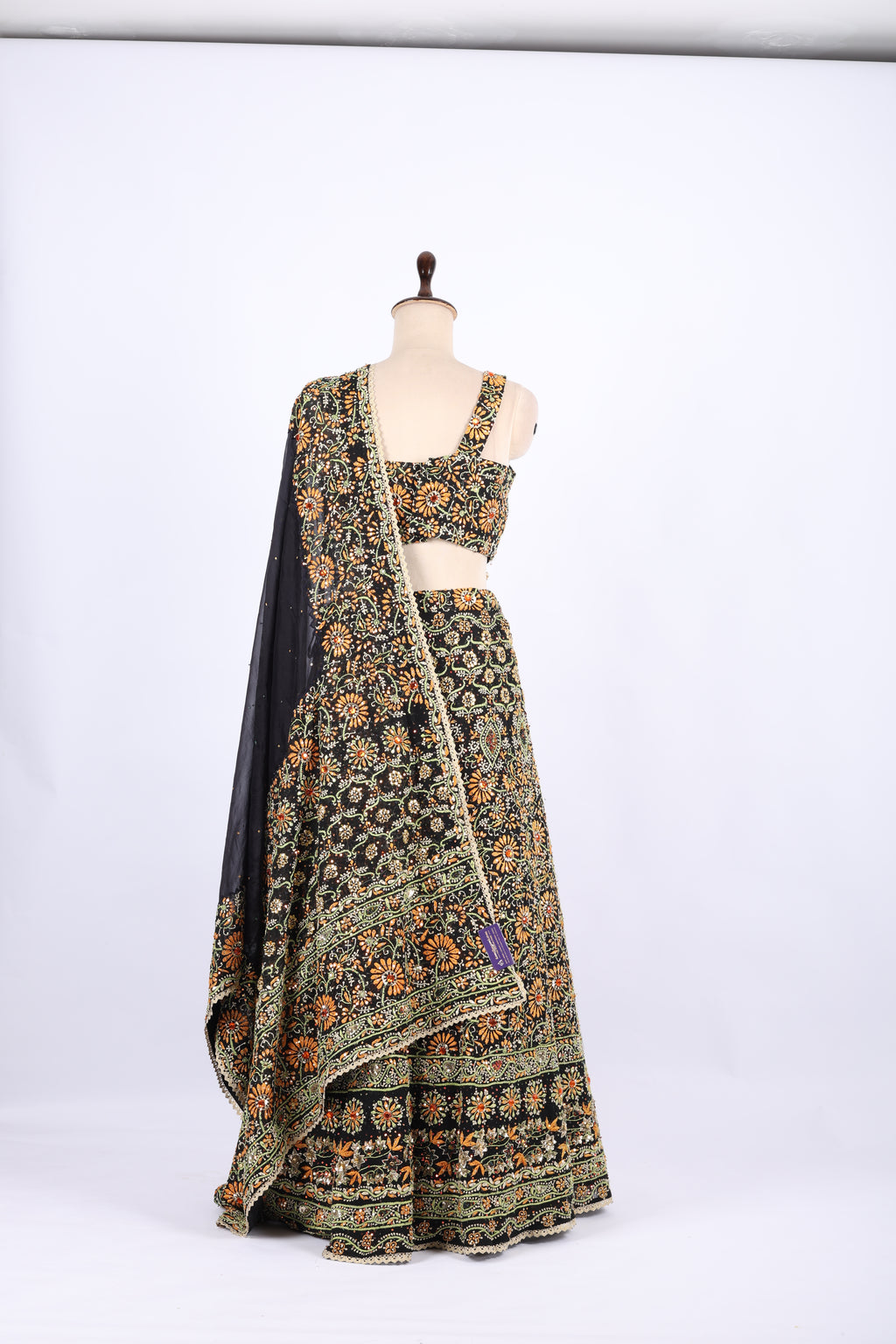 Black Multi-Thread Embroidered Lehenga Set