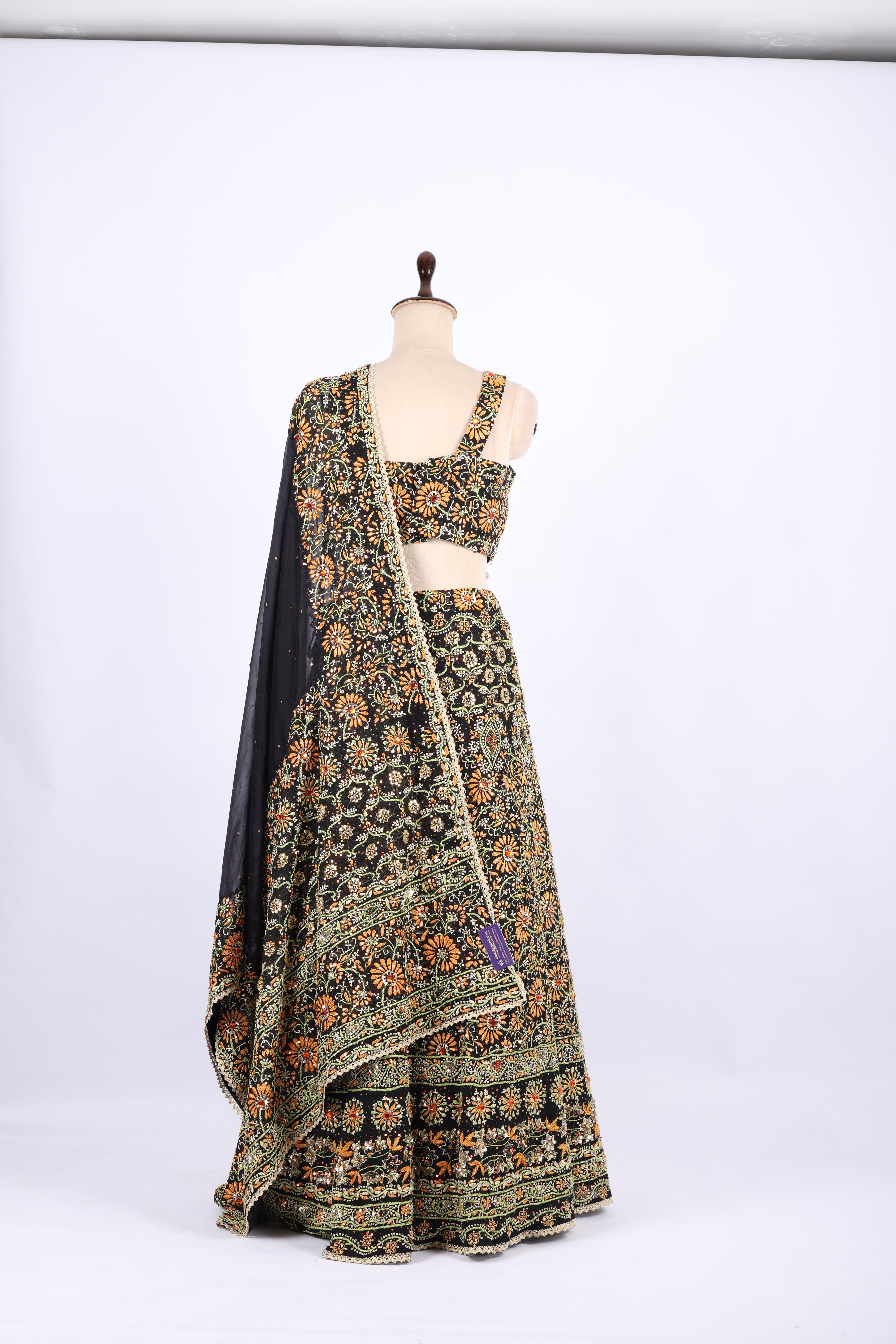 Black Multi-Thread Embroidered Lehenga Set