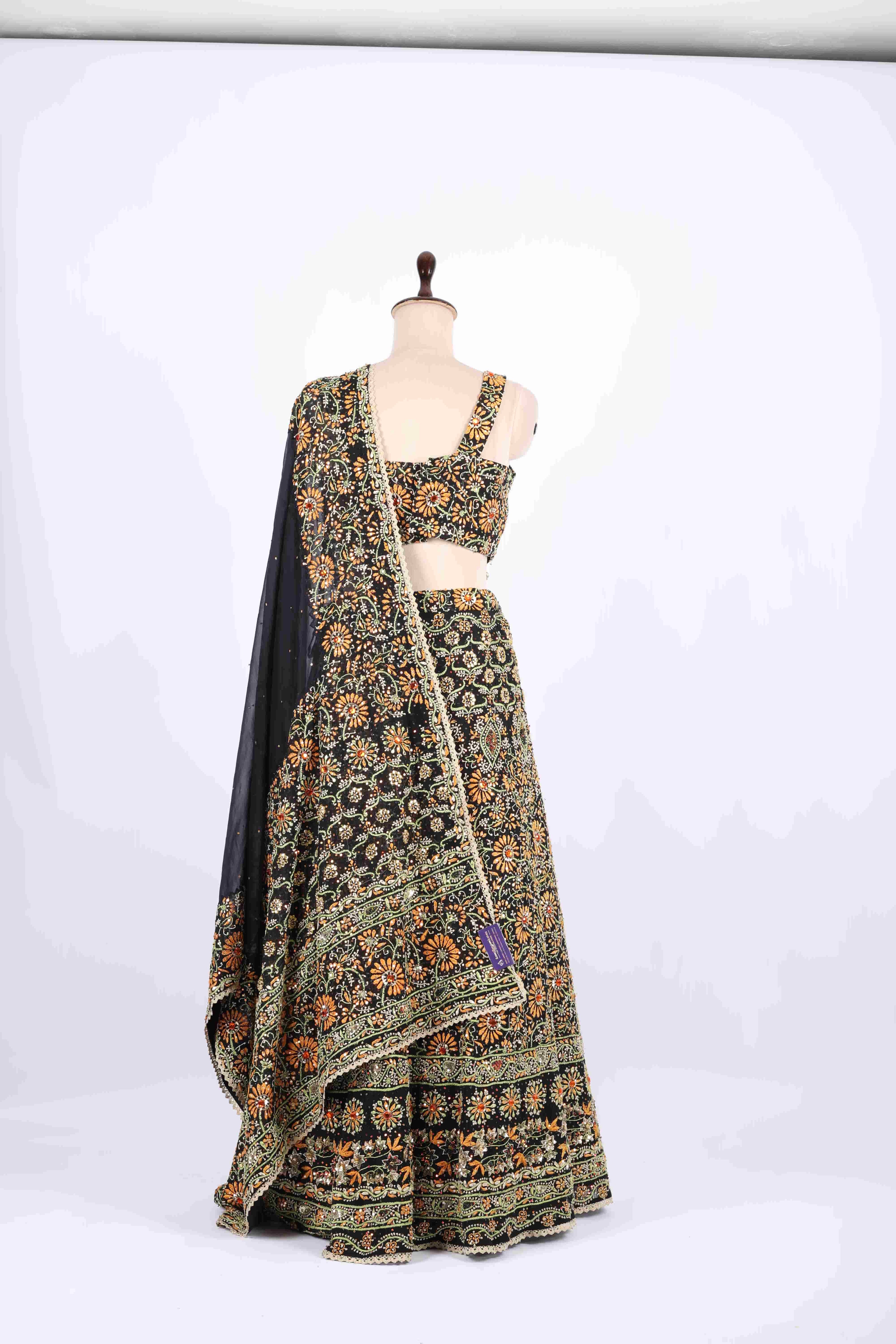 Black Multi-Thread Embroidered Lehenga Set