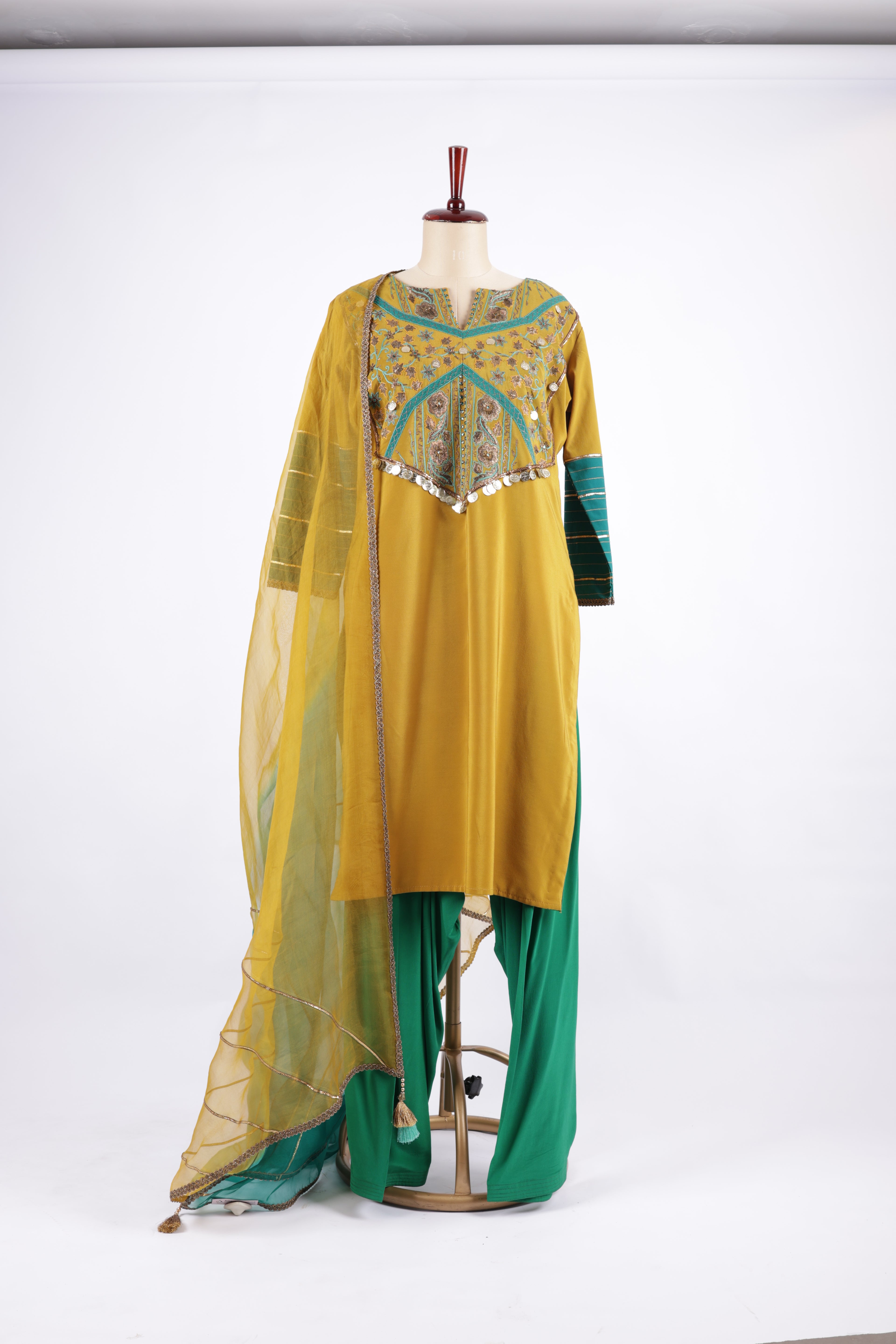 Mustard and green Sharara Garara suit