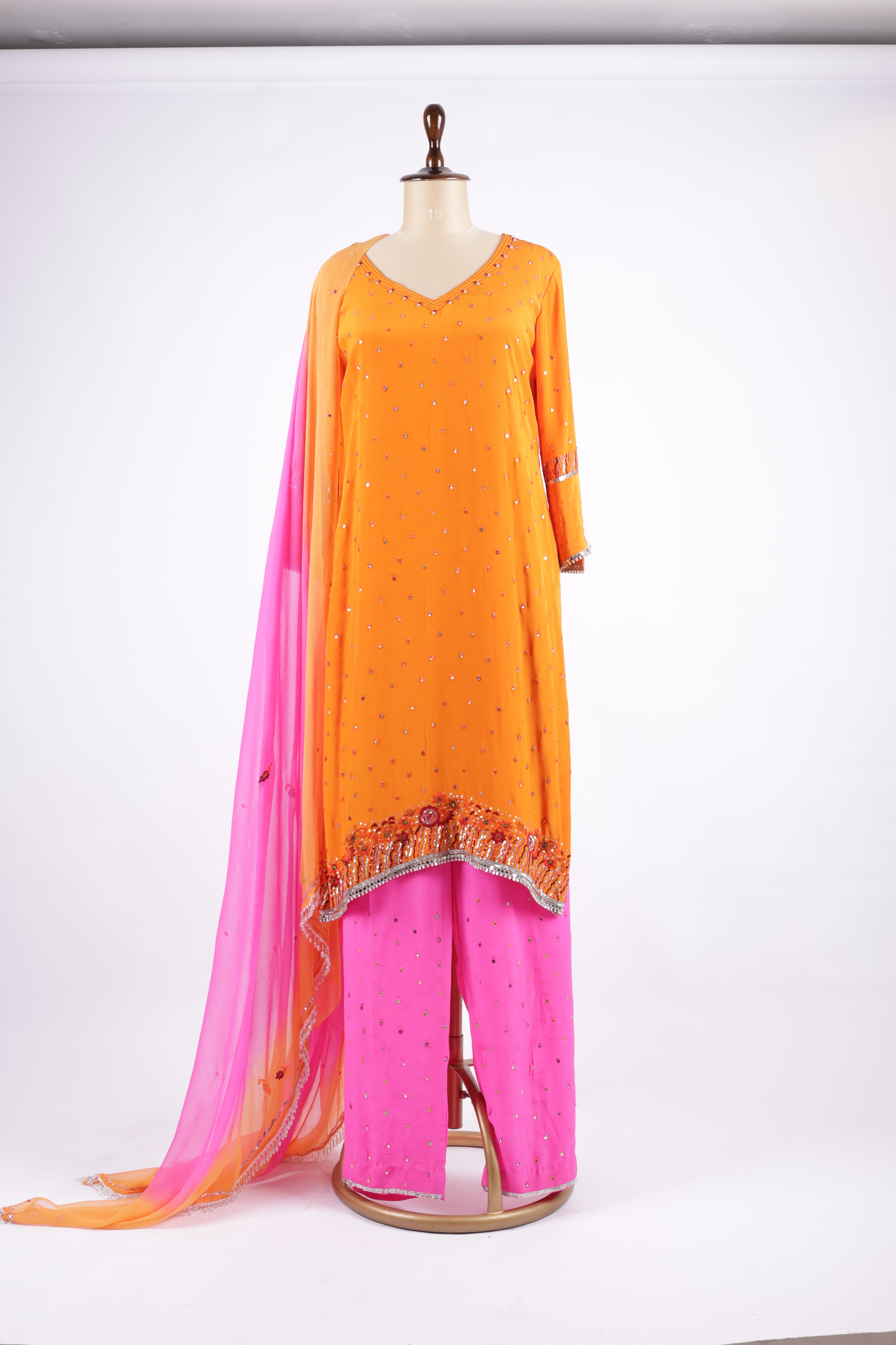 Orange and pink Sharara Garara suit