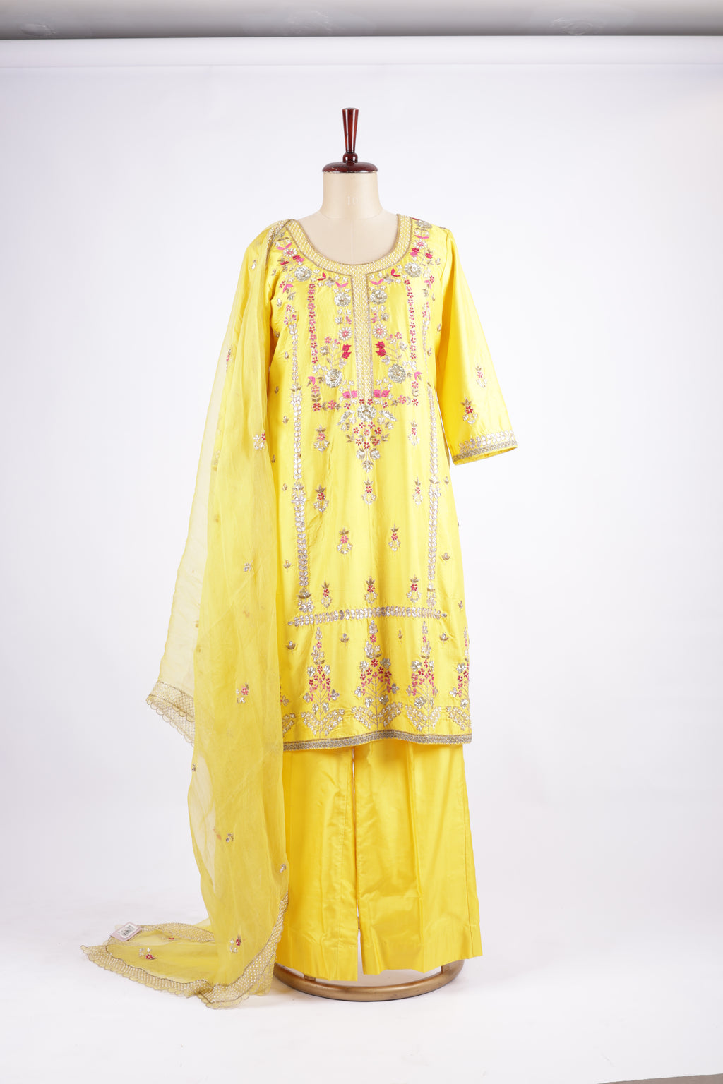Yellow embroidered Sharara Garara suit