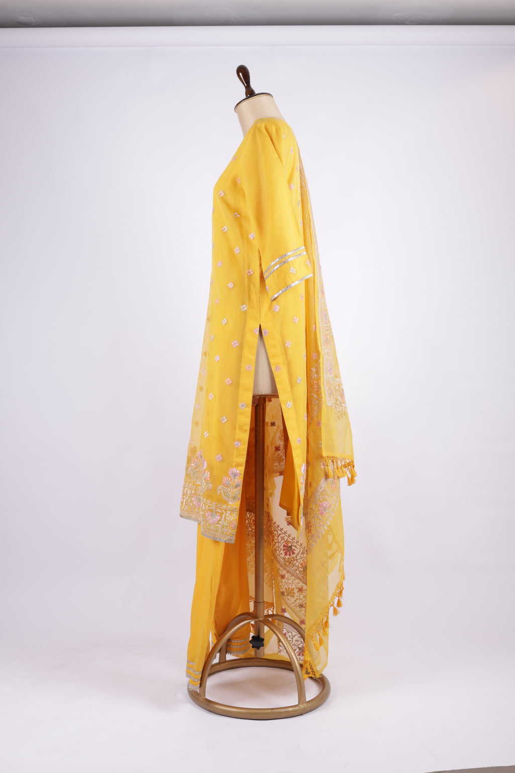 Mustard yellow embroidered sharara set
