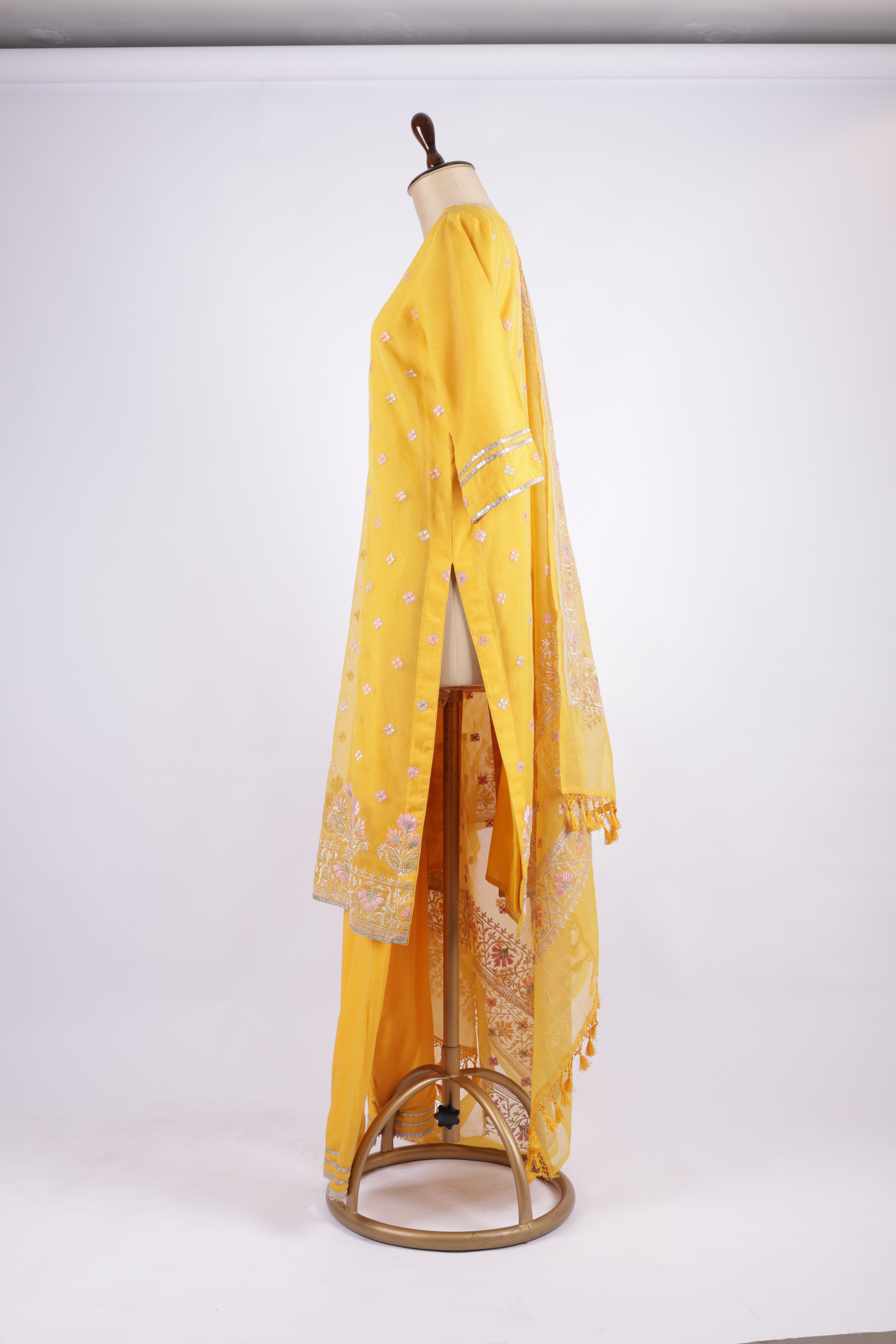 Mustard yellow embroidered sharara set
