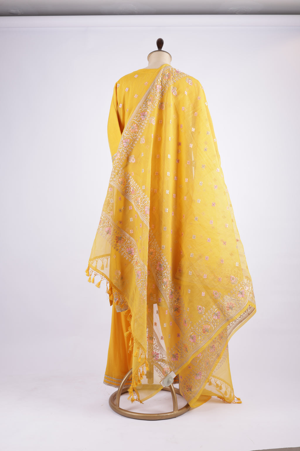 Mustard yellow embroidered sharara set