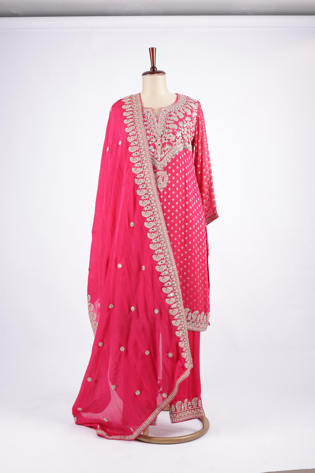 Hot pink embroidered sharara set