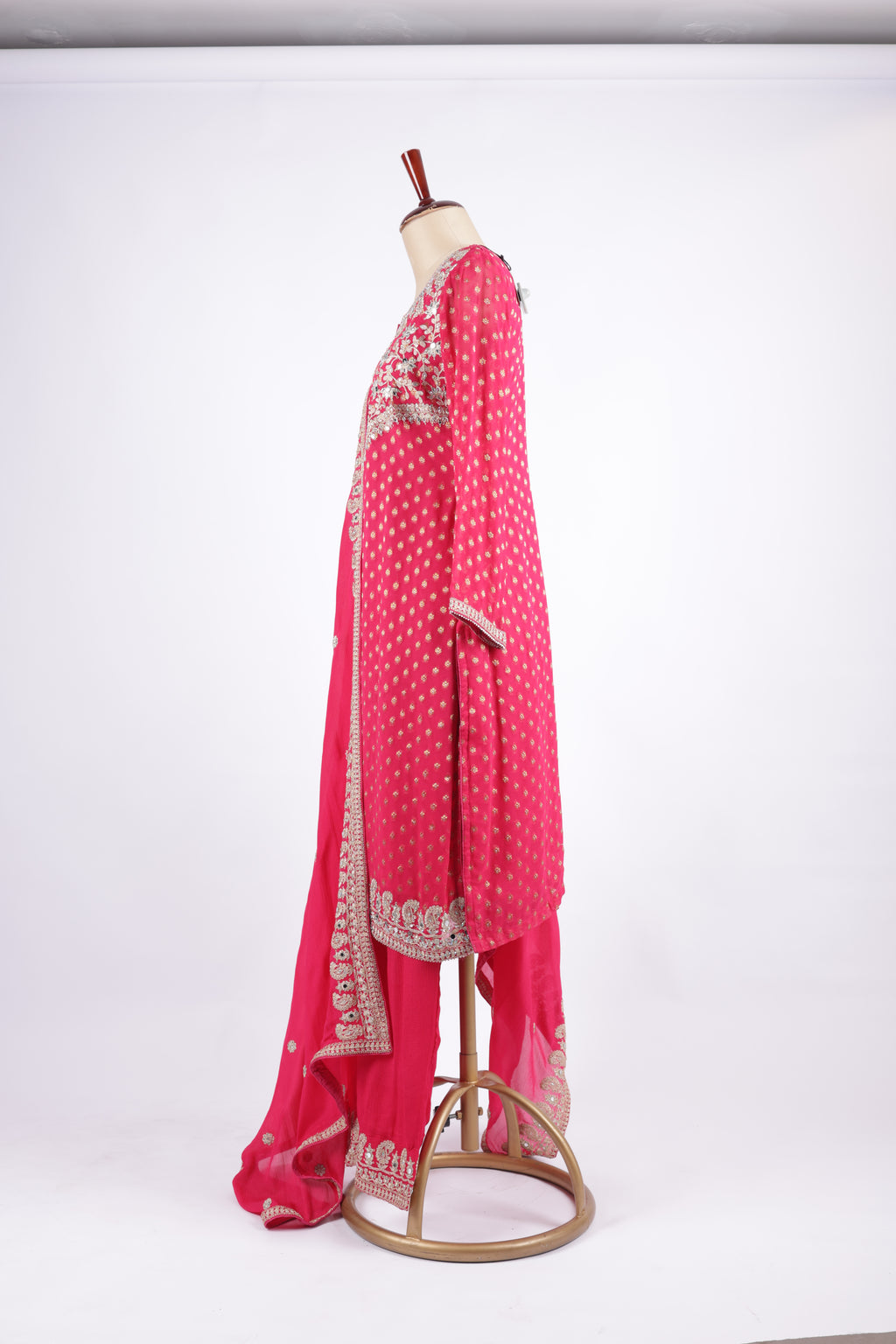 Hot pink embroidered sharara set