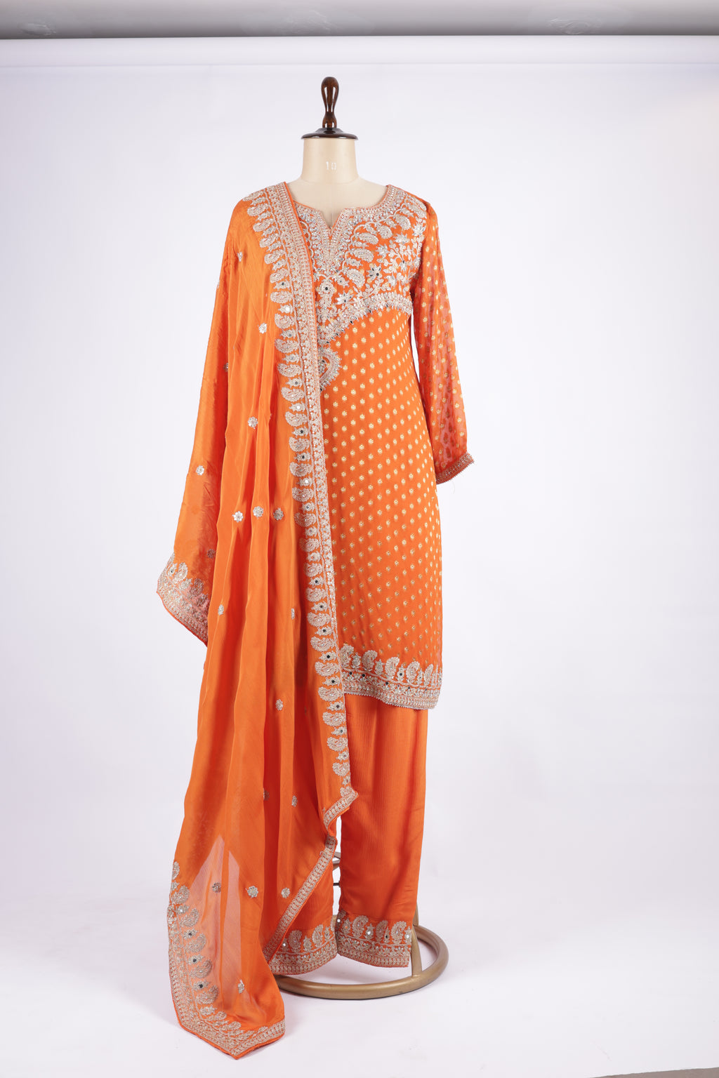 Bright orange embroidered suit set