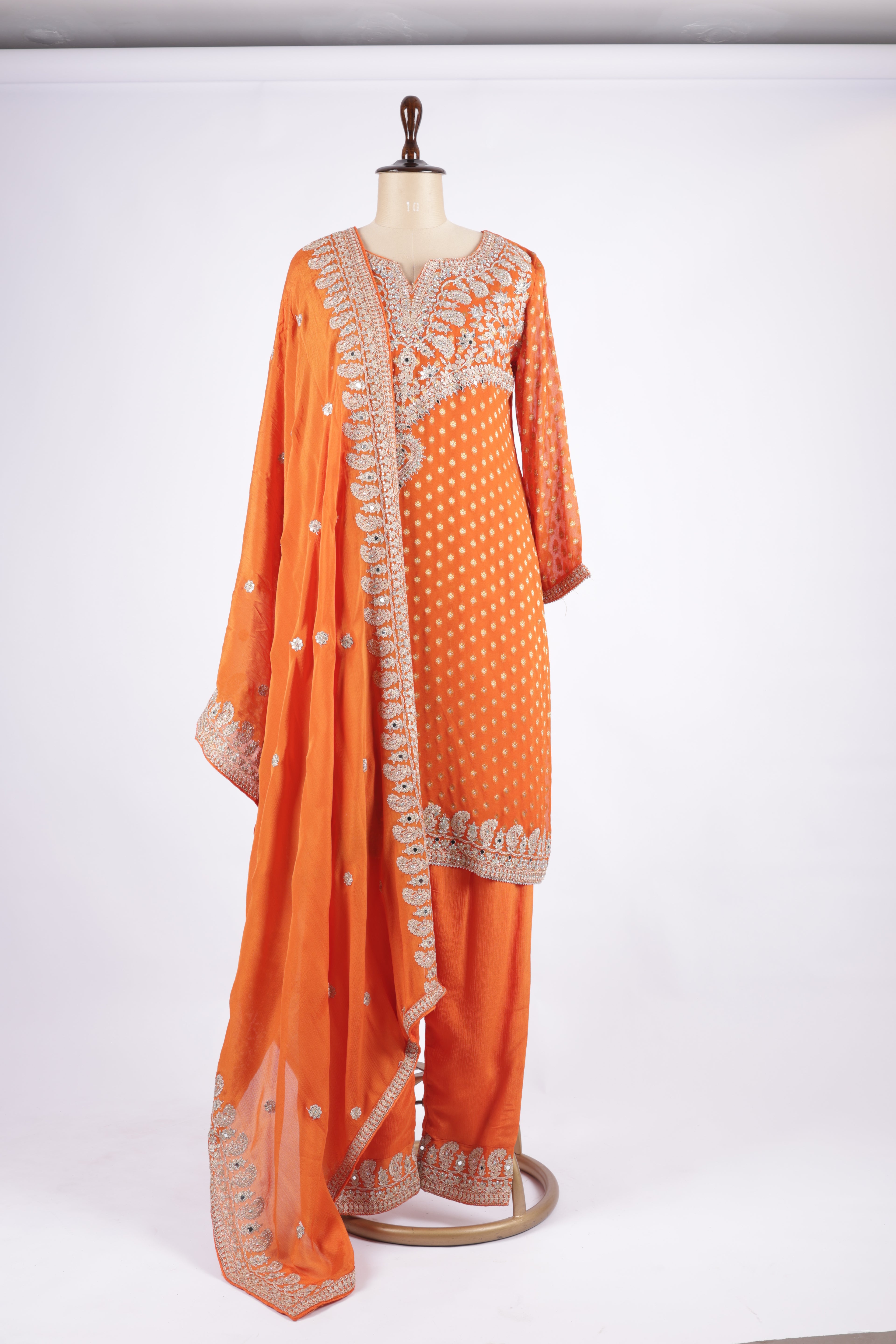 Bright orange embroidered suit set