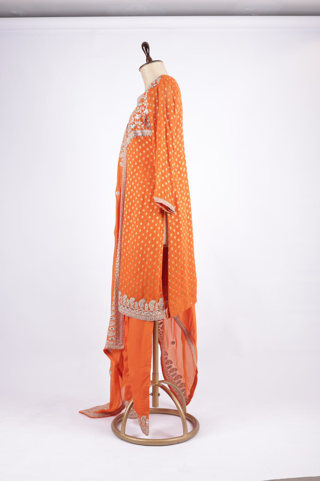 Bright orange embroidered suit set