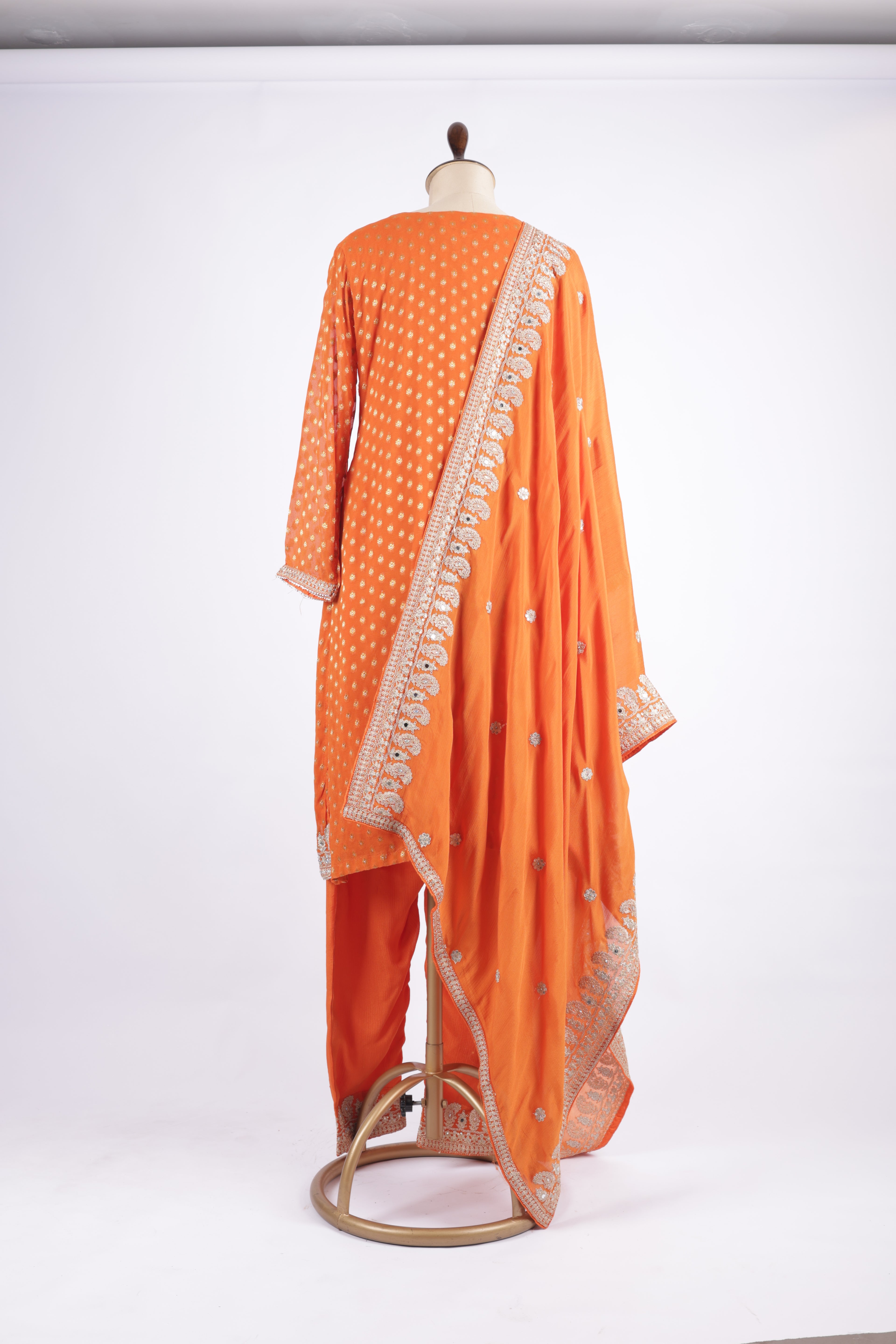Bright orange embroidered suit set