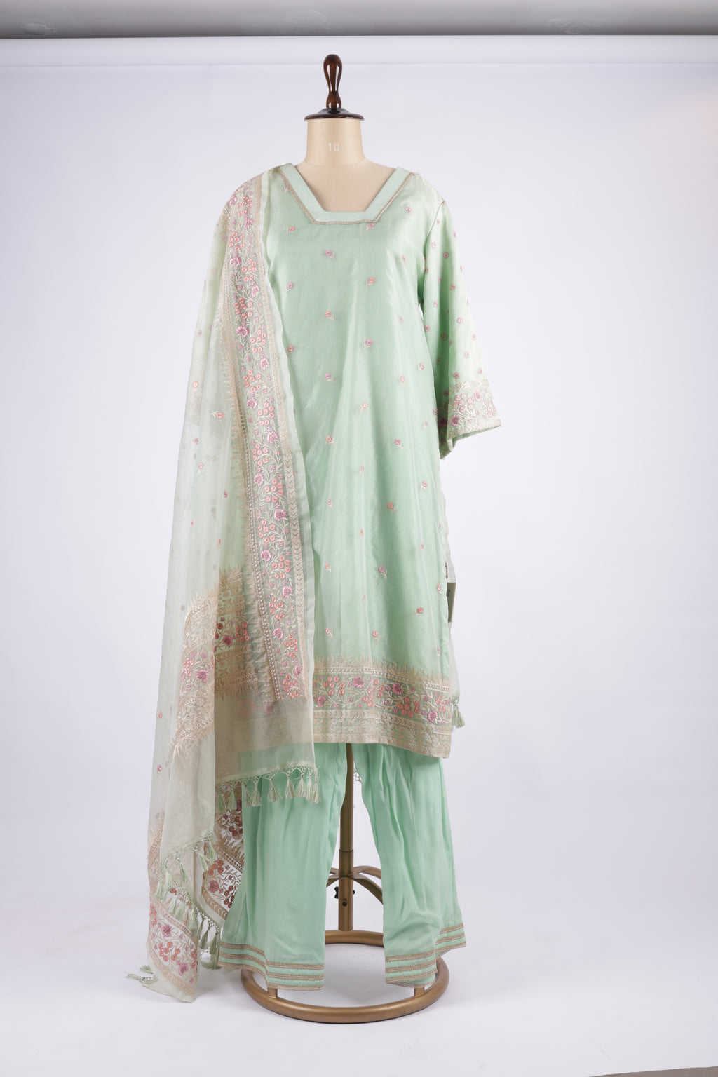 Pastel mint green embroidered suit set