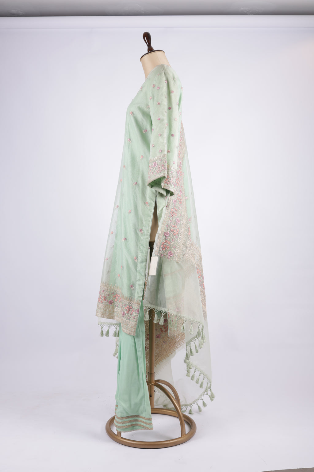 Pastel mint green embroidered suit set