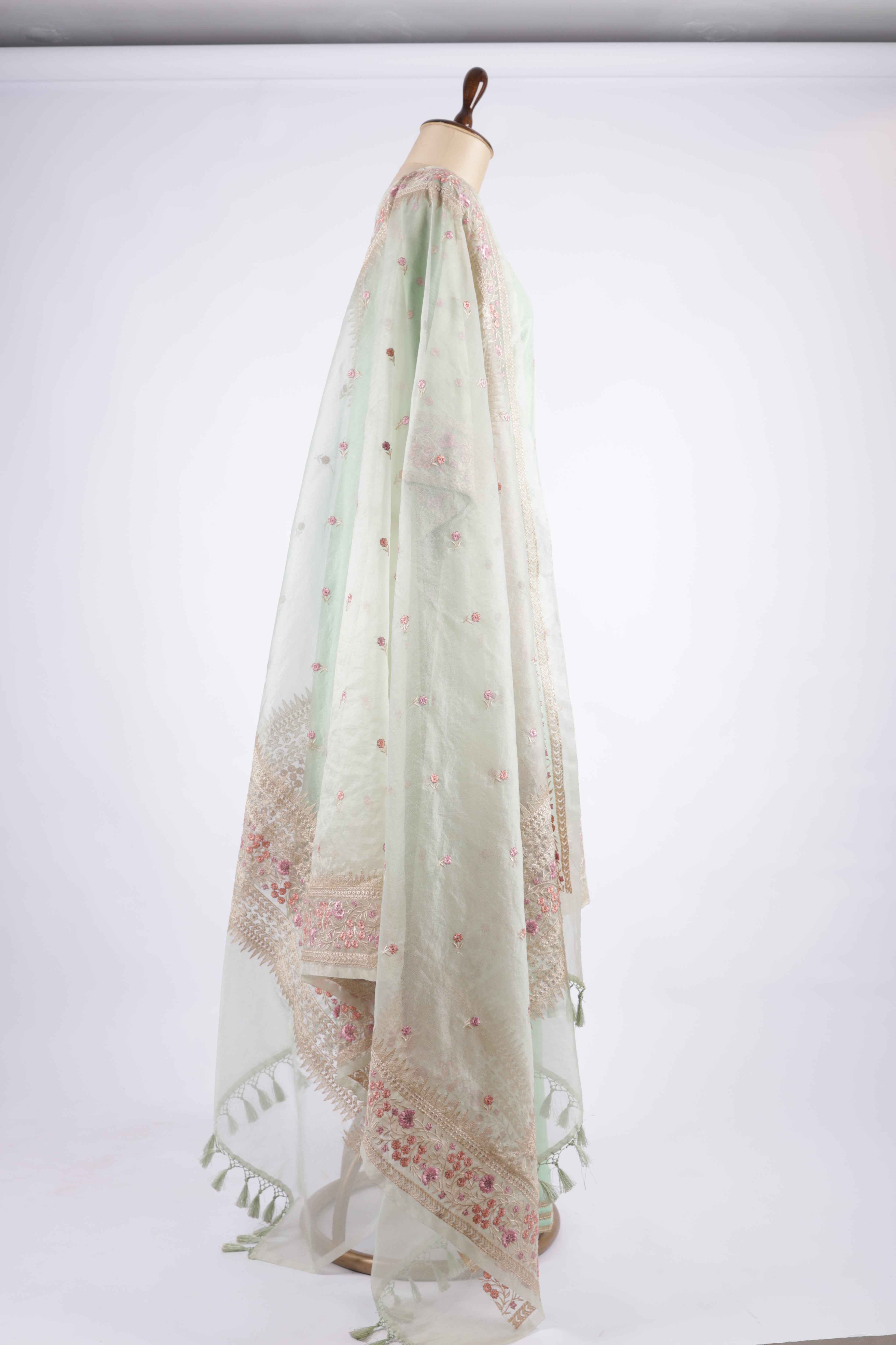 Pastel mint green embroidered suit set