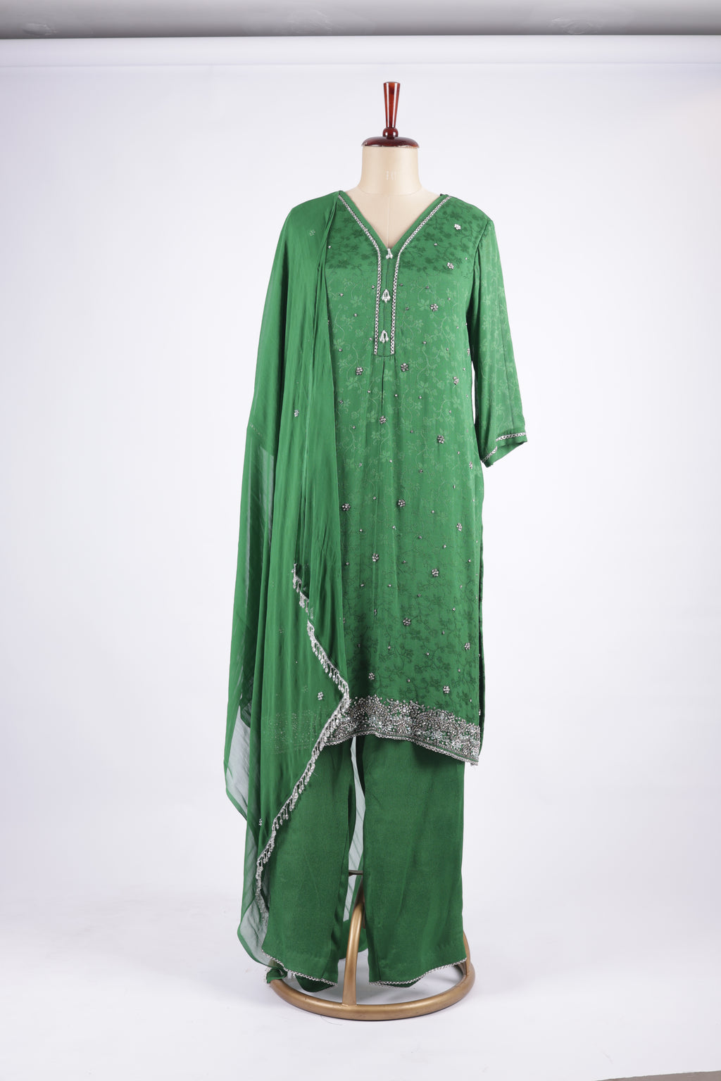 Emerald green embroidered suit set