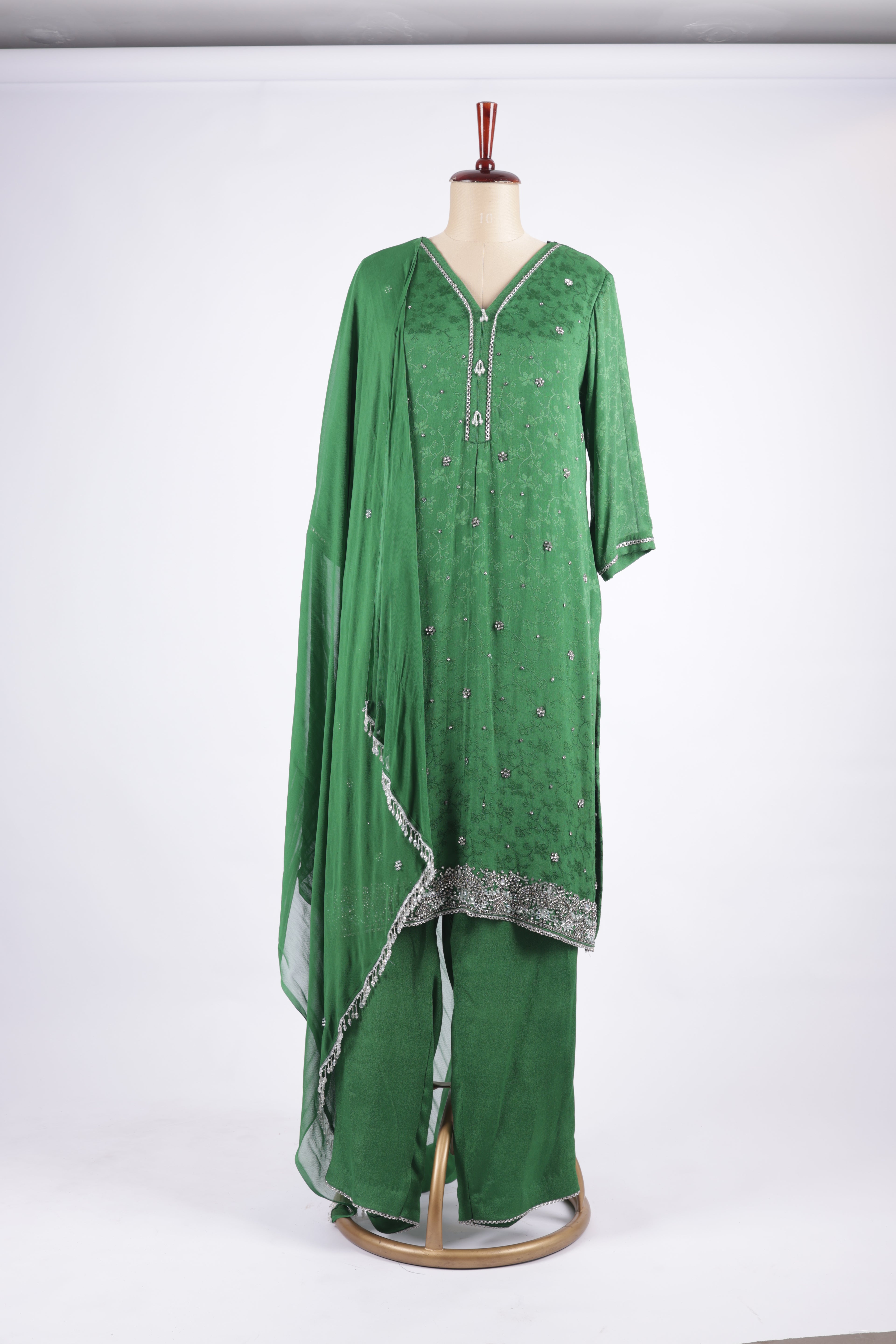 Emerald green embroidered suit set