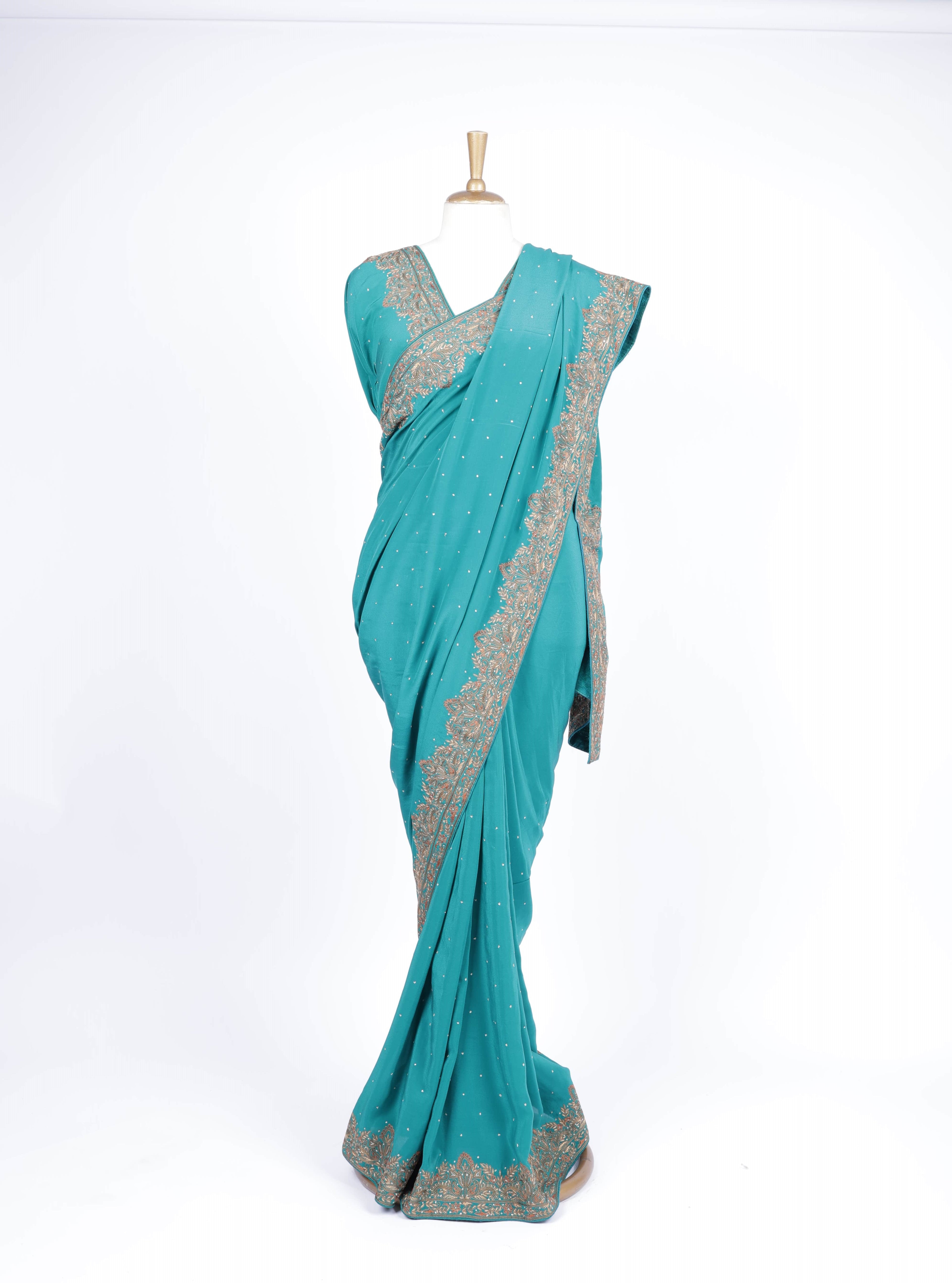 Teal Blue  Intricate Zar Saree