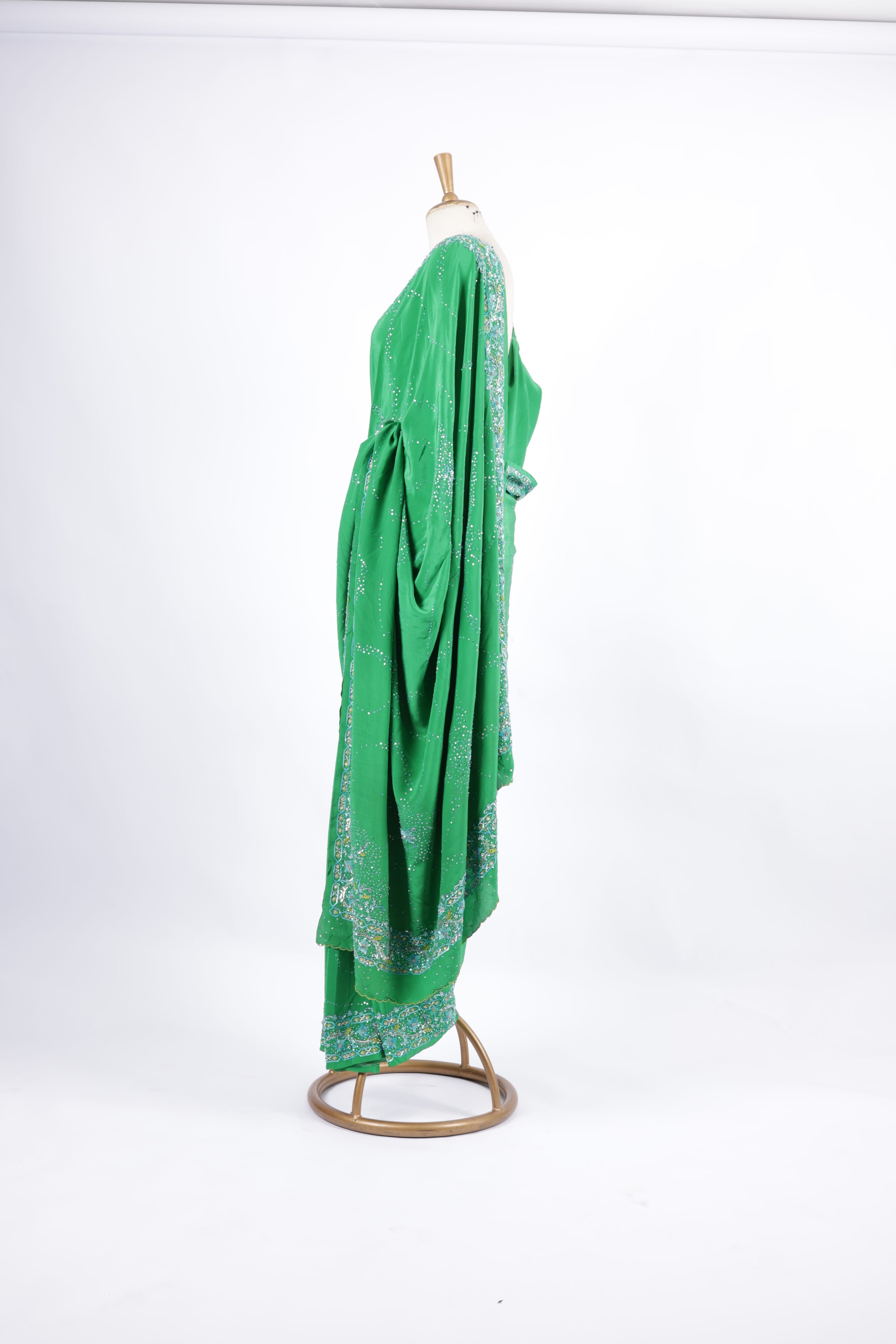 Emerald Green Crystal, Sequin  Cutdana Embroidery Saree