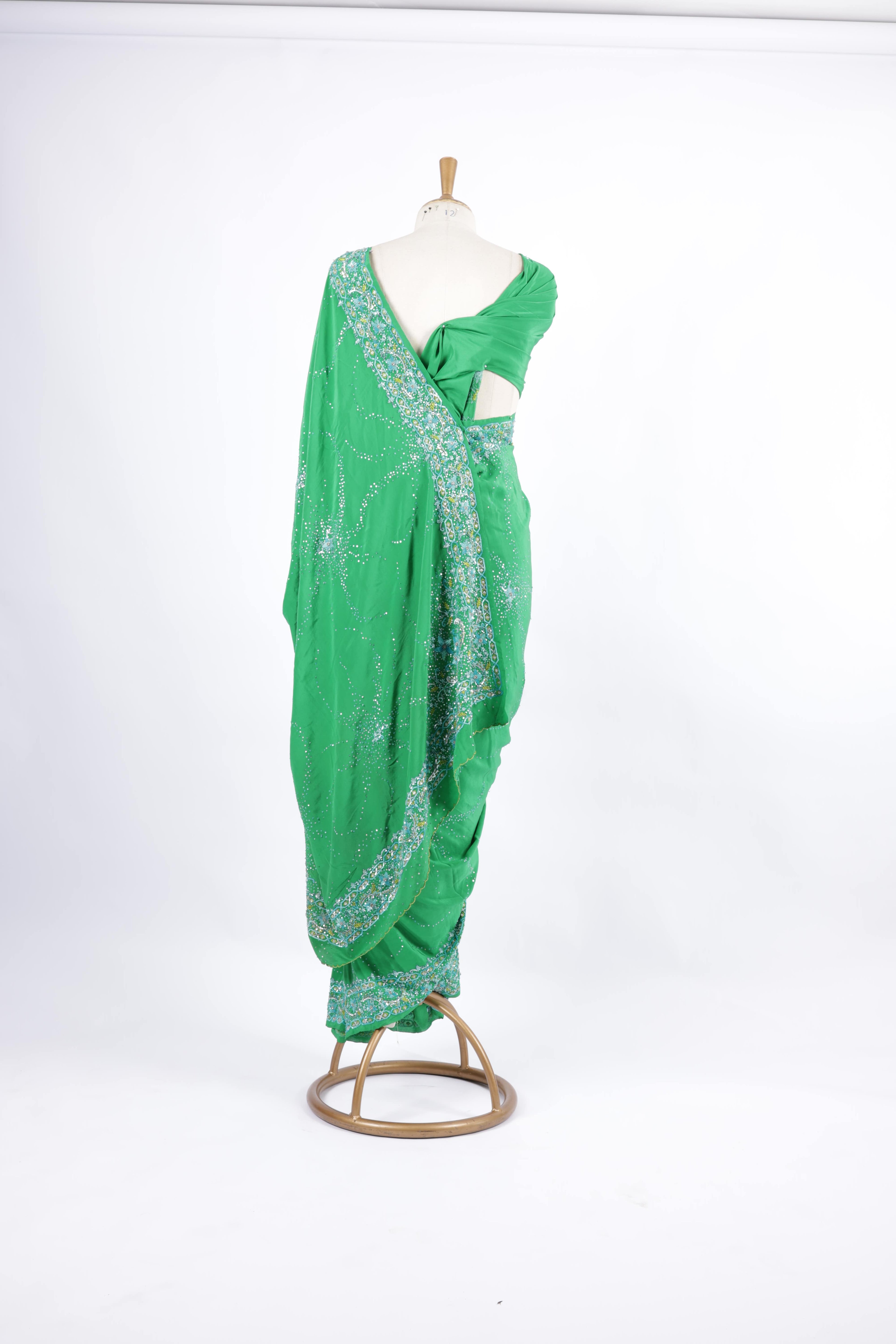 Emerald Green Crystal, Sequin  Cutdana Embroidery Saree