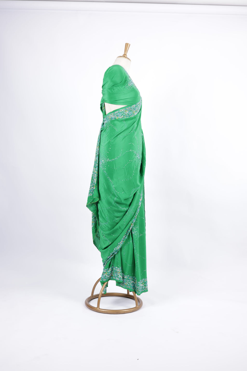 Emerald Green Crystal, Sequin  Cutdana Embroidery Saree