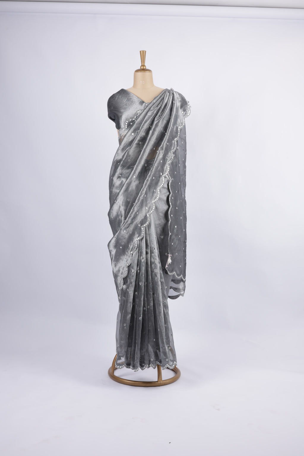 Charcoal Grey Pearl and Mirror EmbroiderySaree