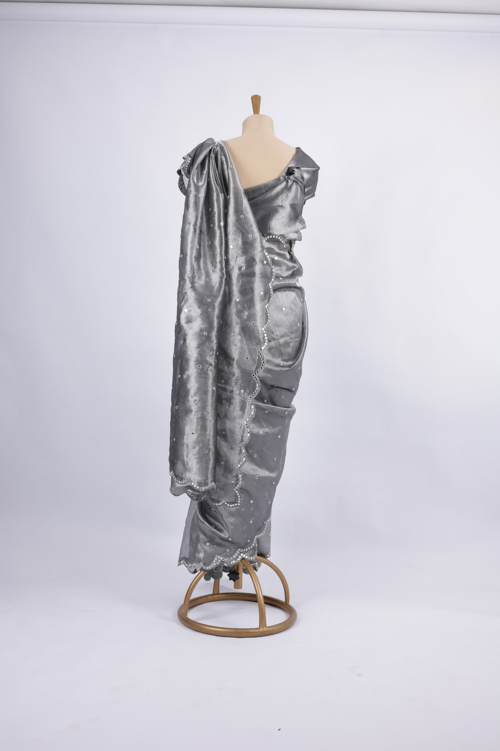 Charcoal Grey Pearl and Mirror EmbroiderySaree