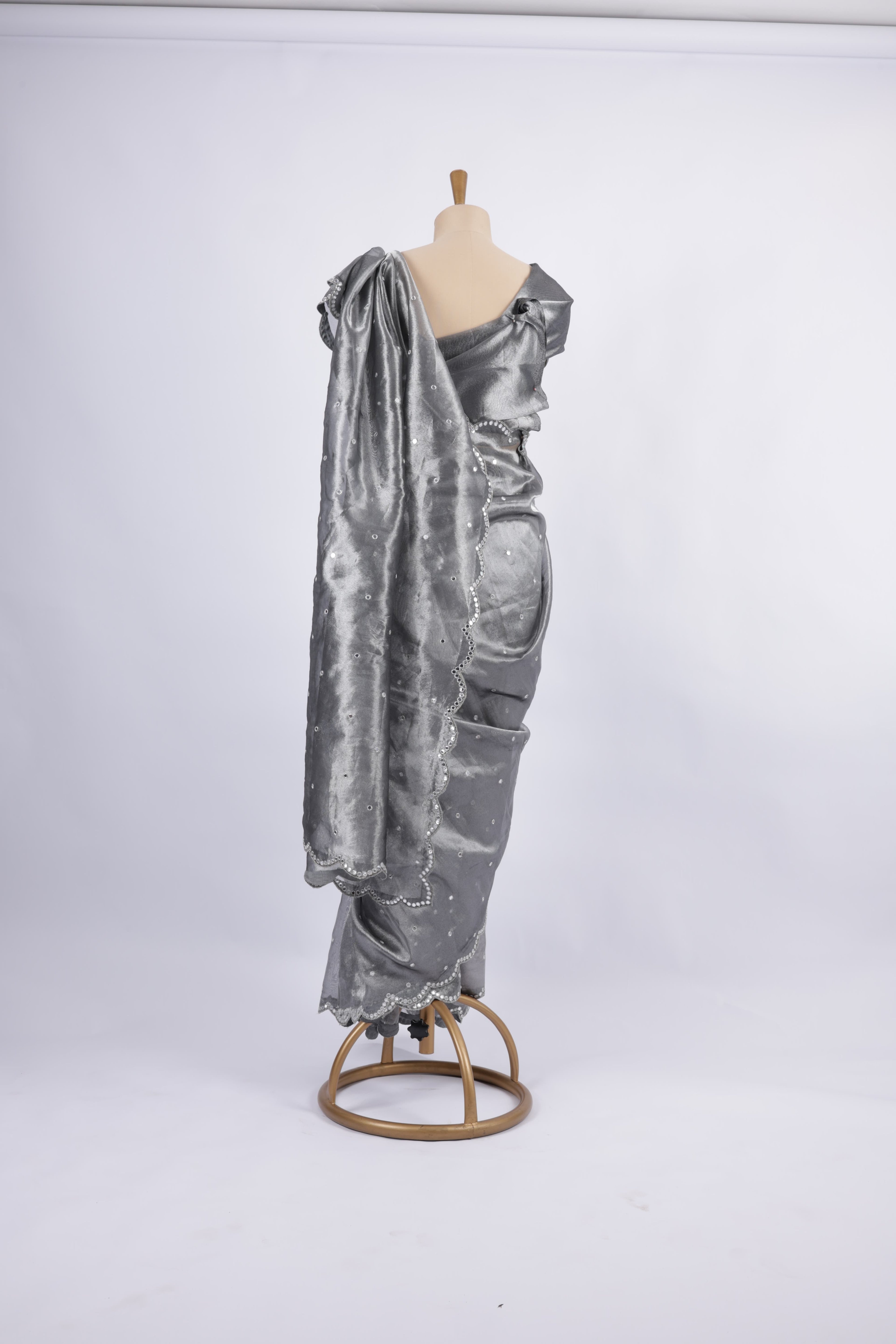 Charcoal Grey Pearl and Mirror EmbroiderySaree