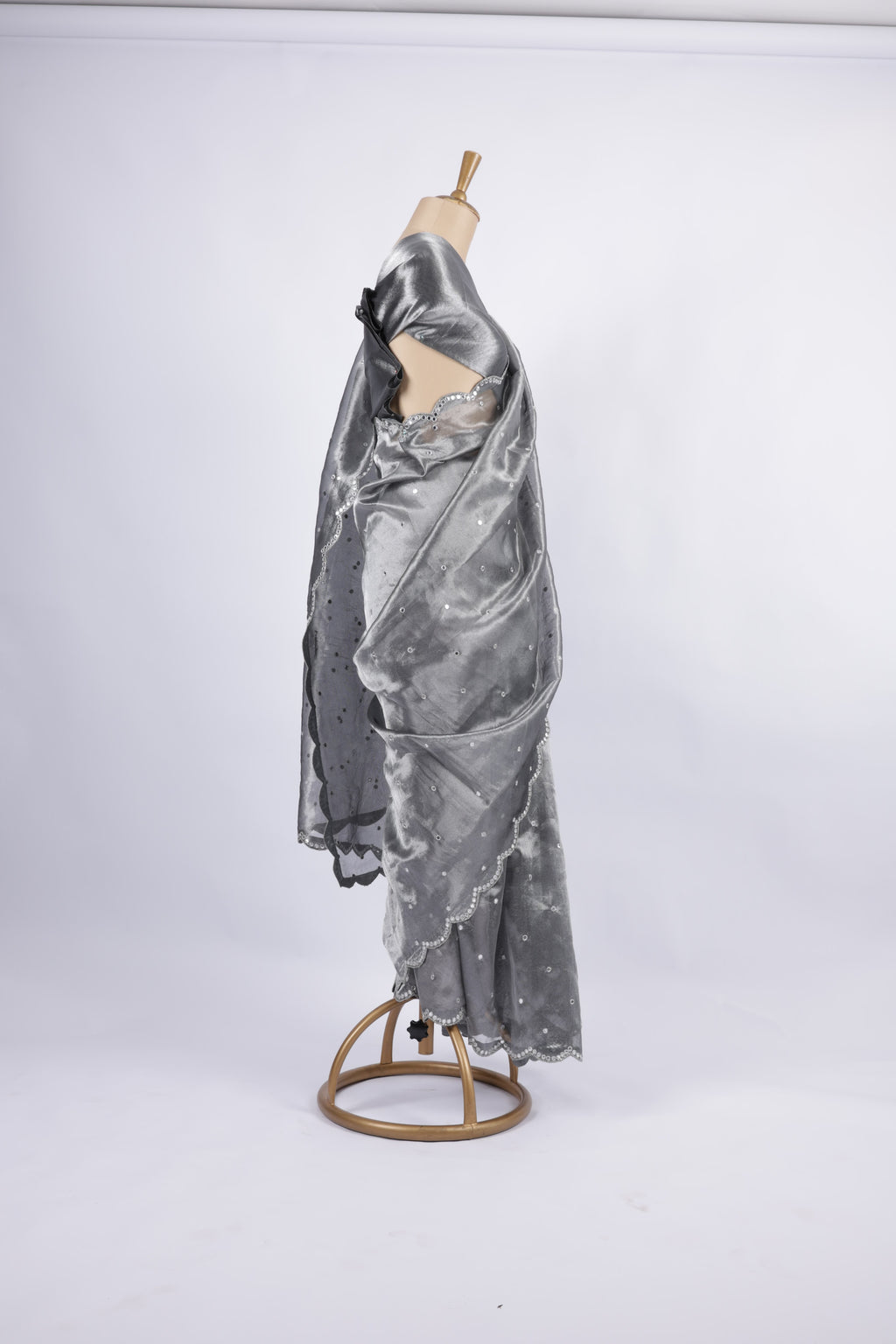 Charcoal Grey Pearl and Mirror EmbroiderySaree