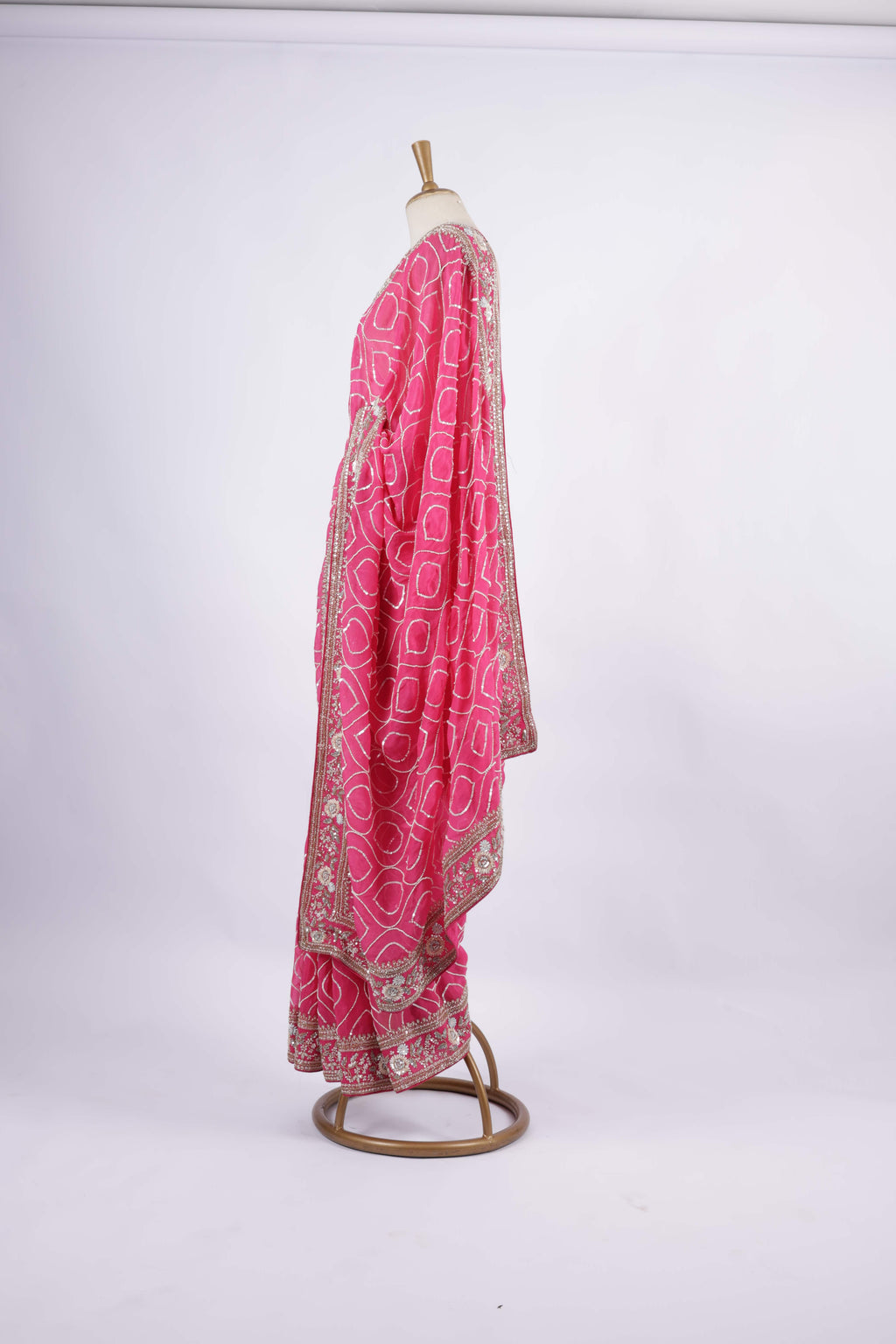 Bandhej Print with Heavy Mirror and Zari Embroidery Saree