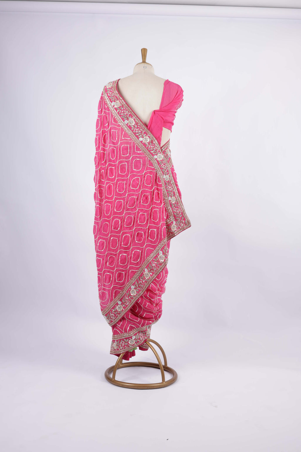 Bandhej Print with Heavy Mirror and Zari Embroidery Saree