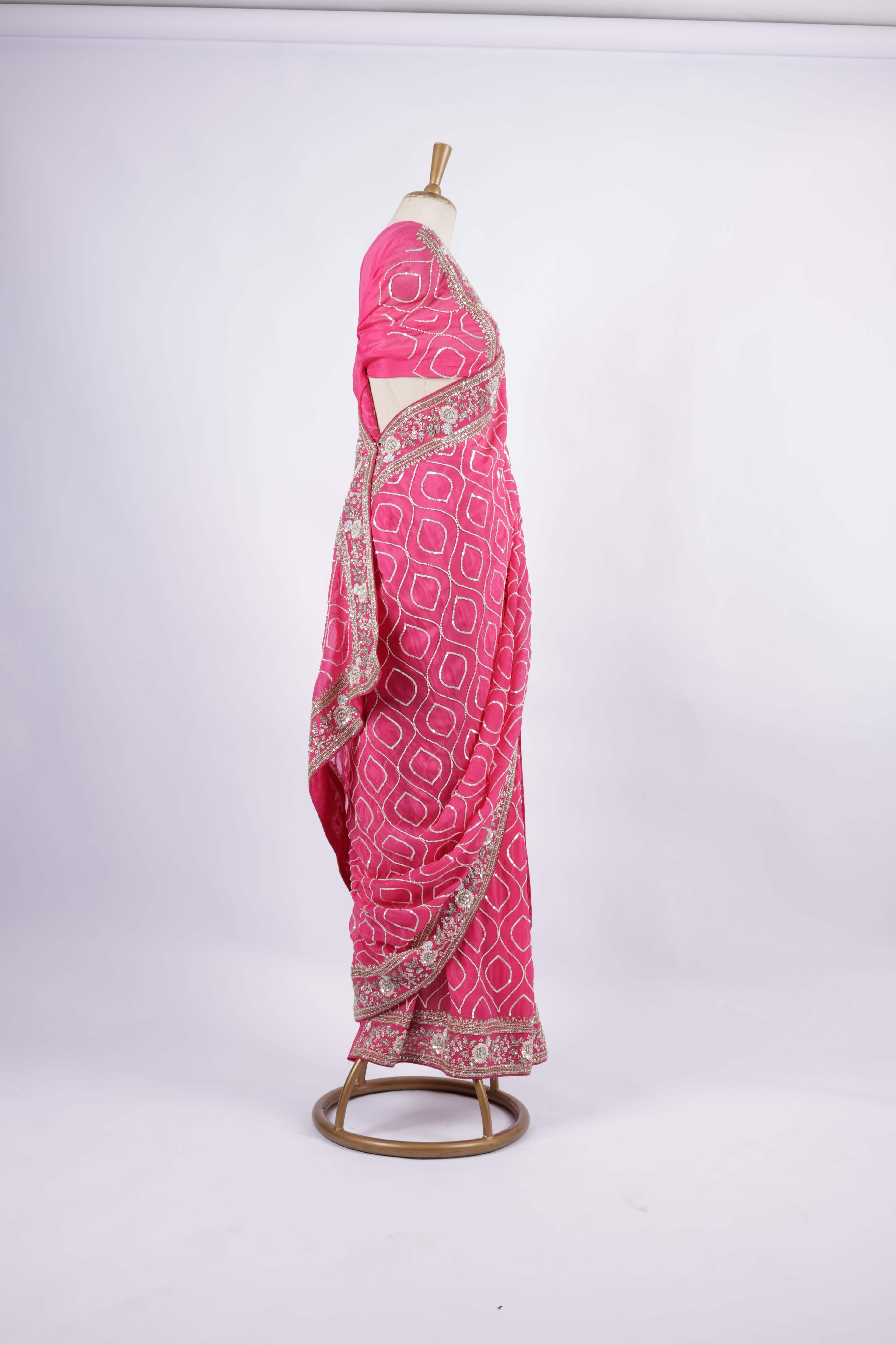 Bandhej Print with Heavy Mirror and Zari Embroidery Saree