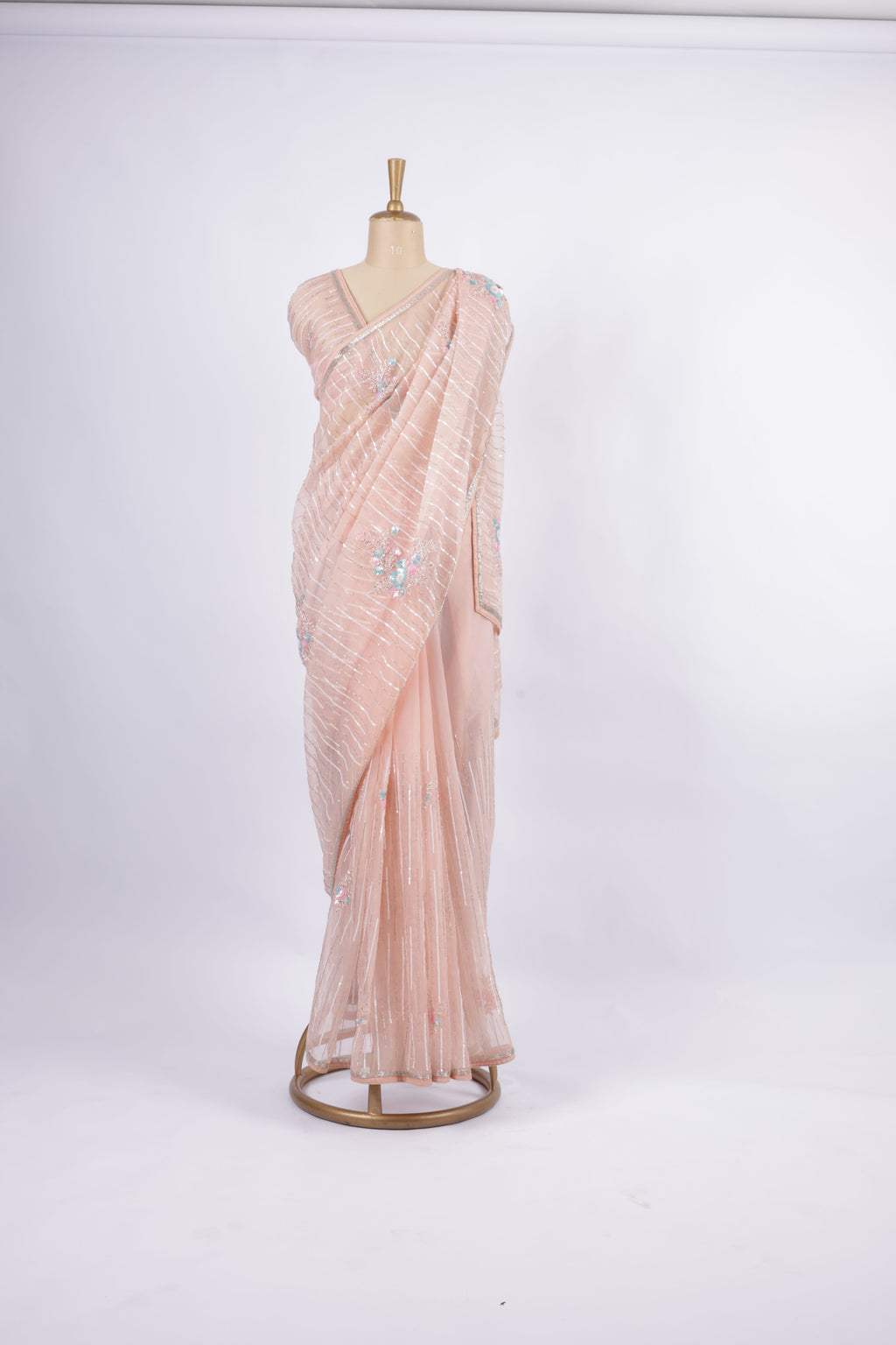 Sequin and pastel thread embroidery Saree