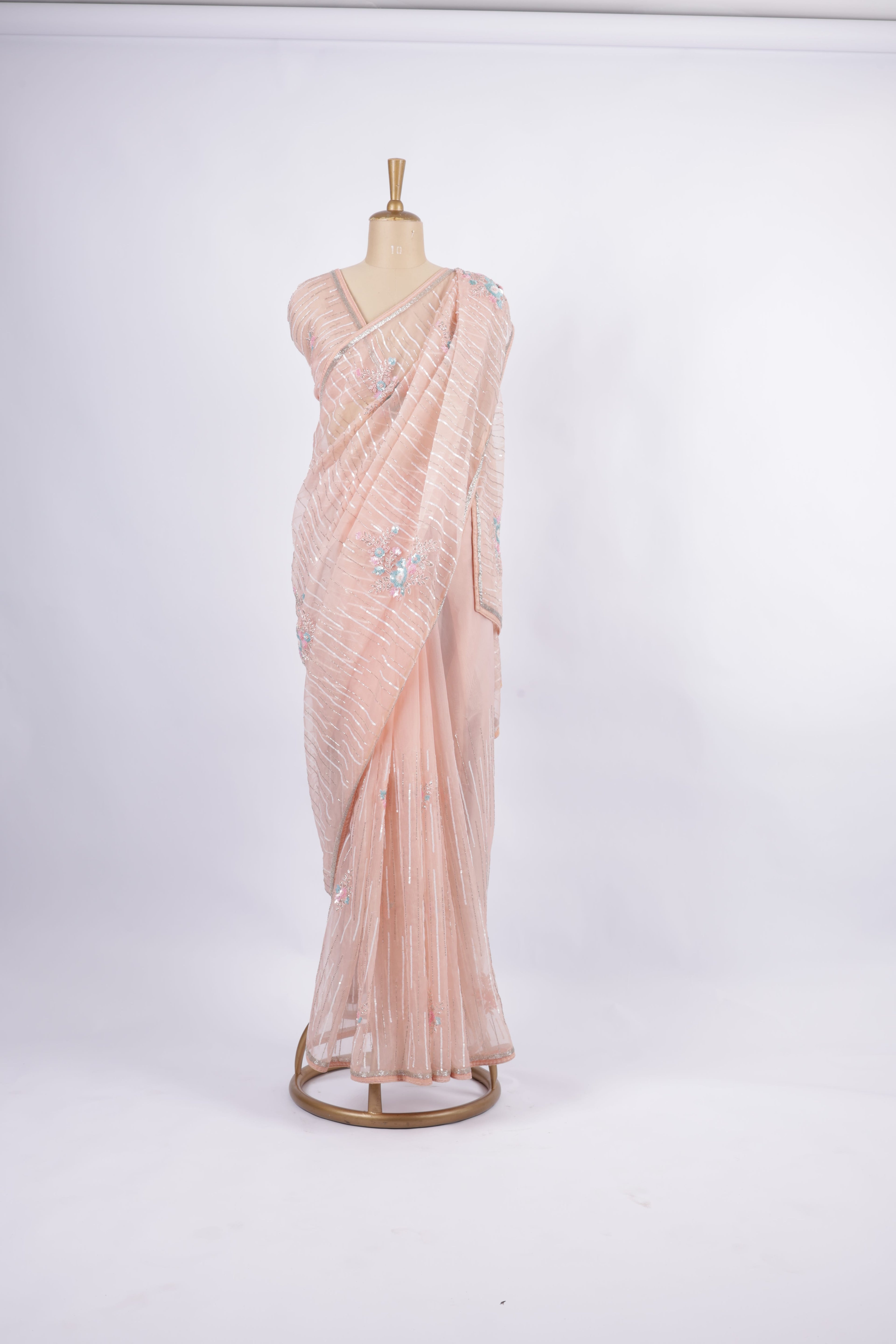 Sequin and pastel thread embroidery Saree