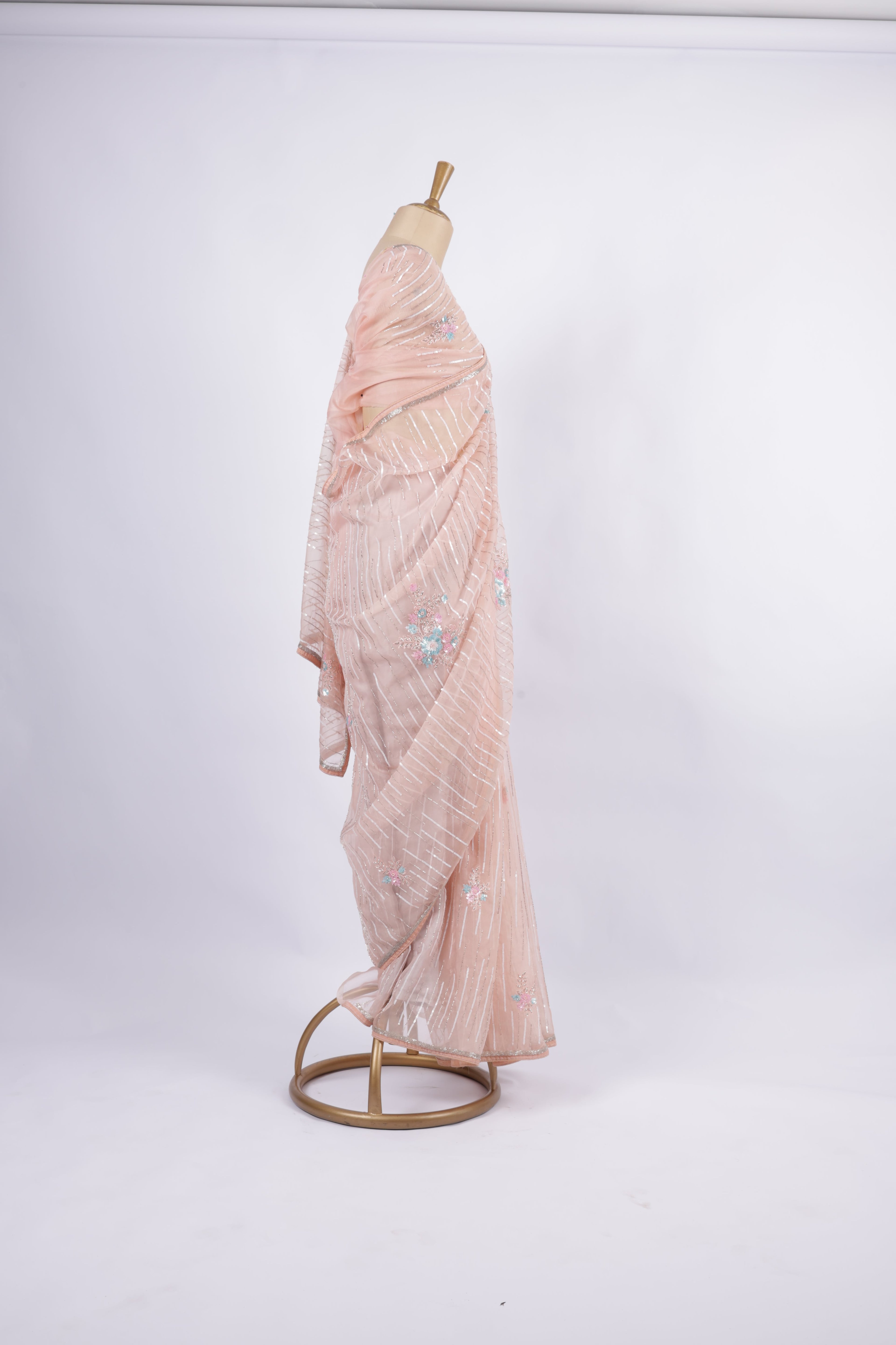 Sequin and pastel thread embroidery Saree