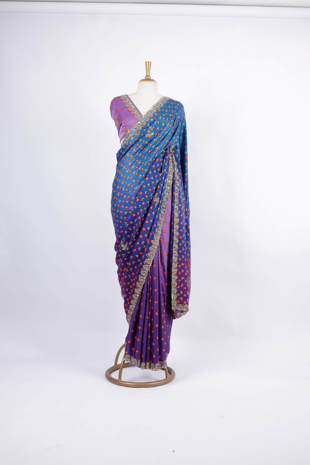 Bandhani Print with Embroidered Border Saree