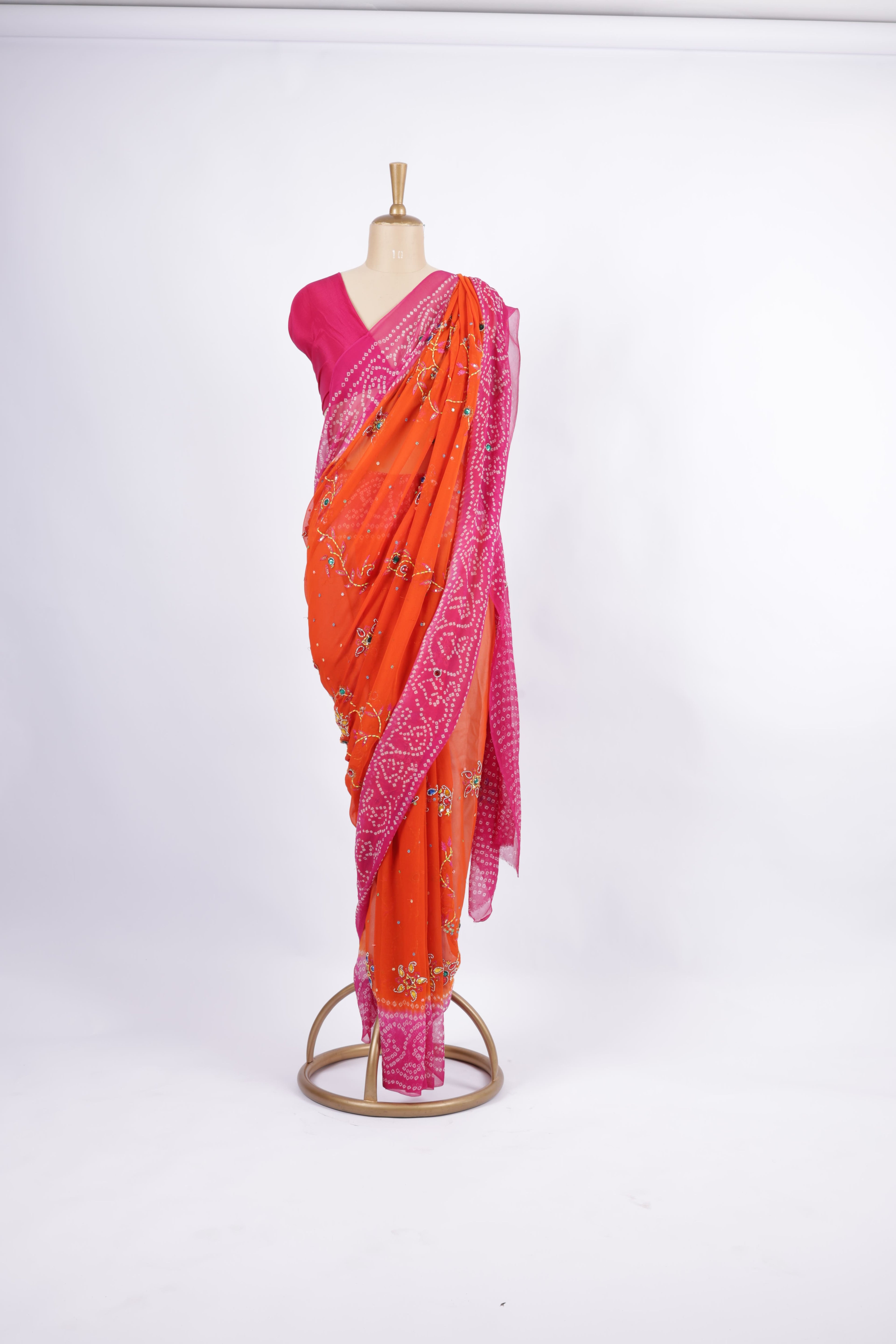 Dual-tone Pink &  Orange Saree