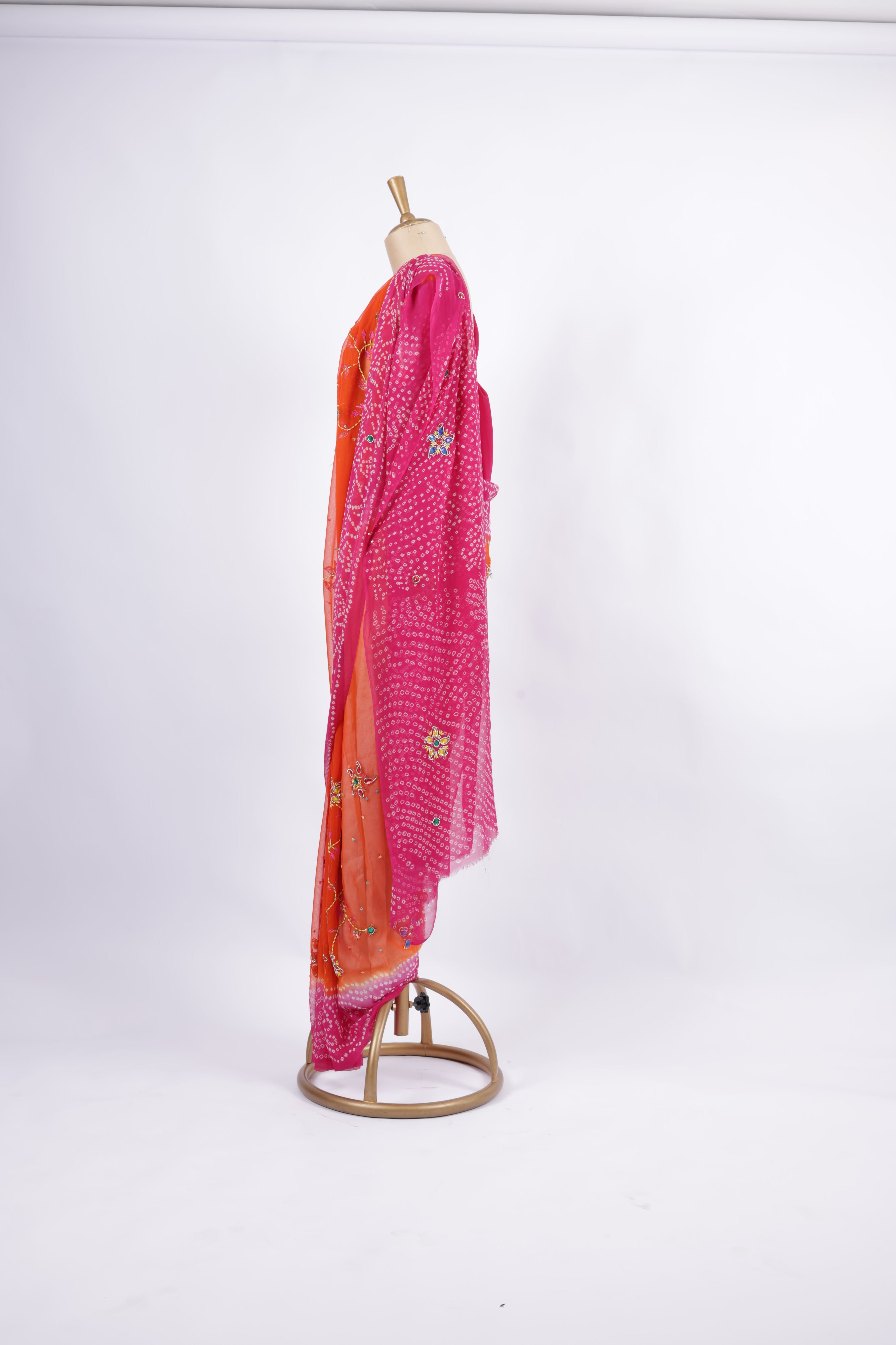 Dual-tone Pink &  Orange Saree
