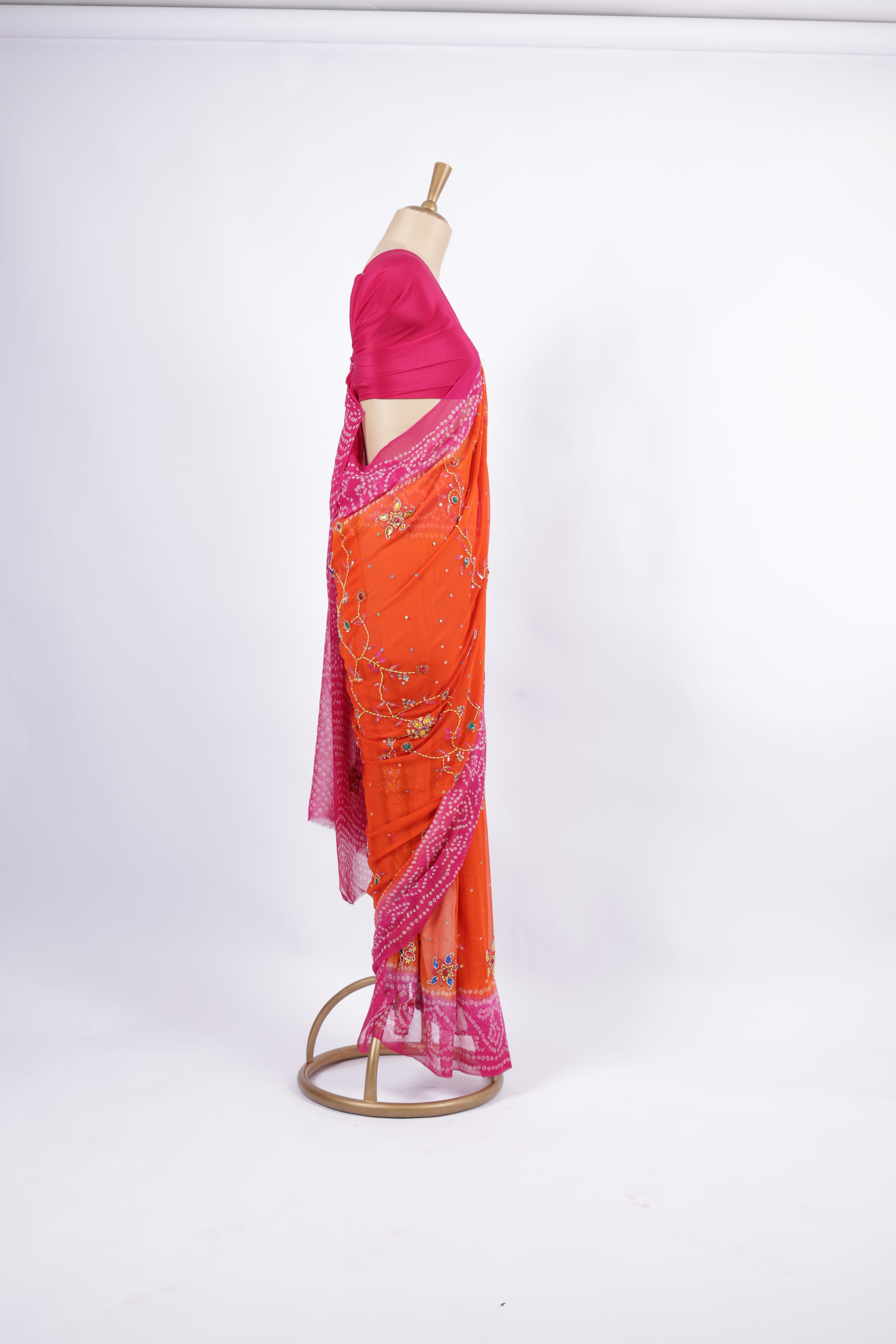 Dual-tone Pink &  Orange Saree