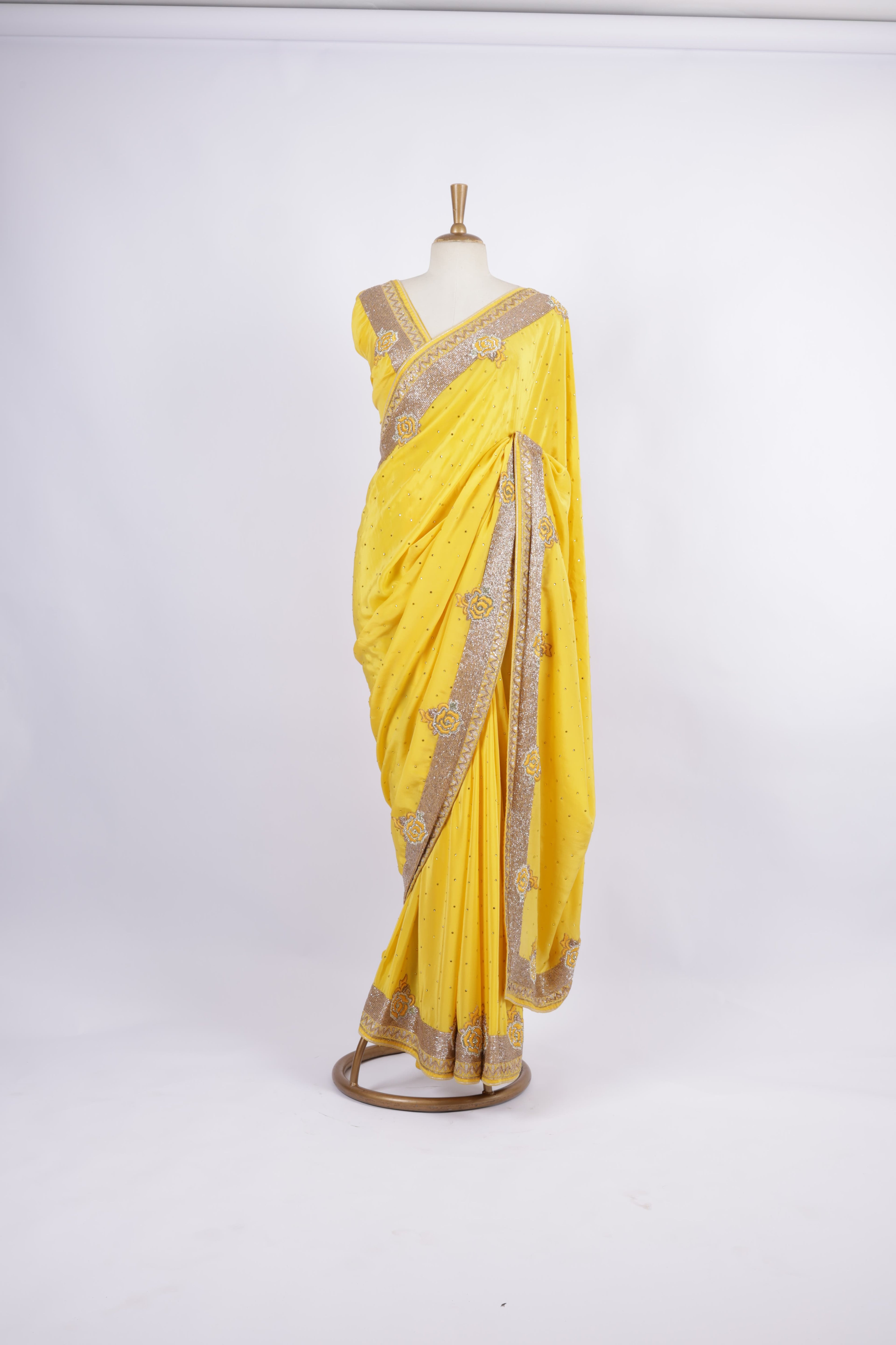 Bright Yellow  Georgette  Saree