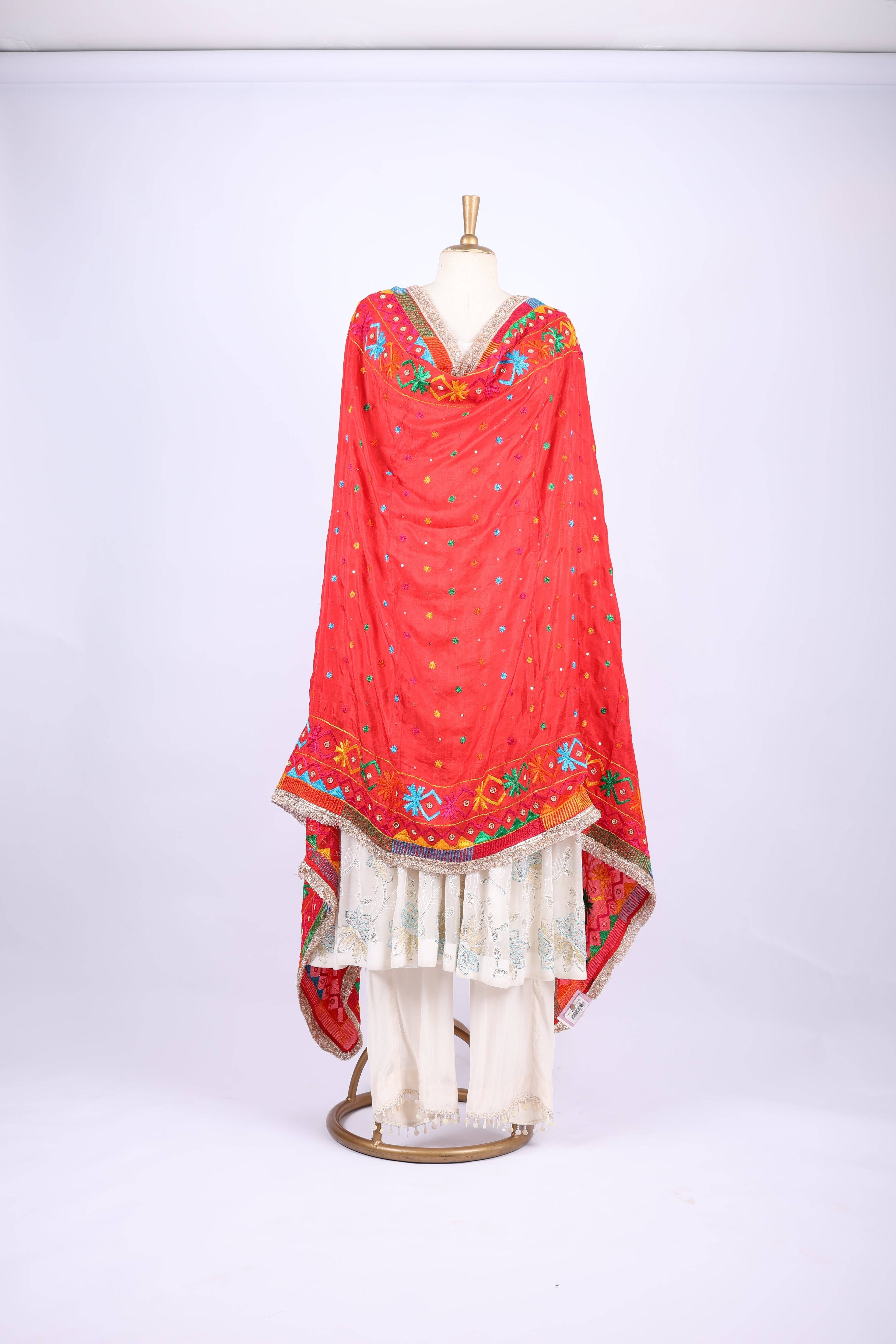 Ivory Anarkali with Vibrant Red DupattA