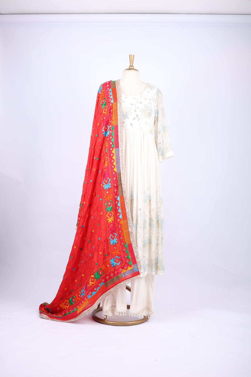 Ivory Anarkali with Vibrant Red DupattA