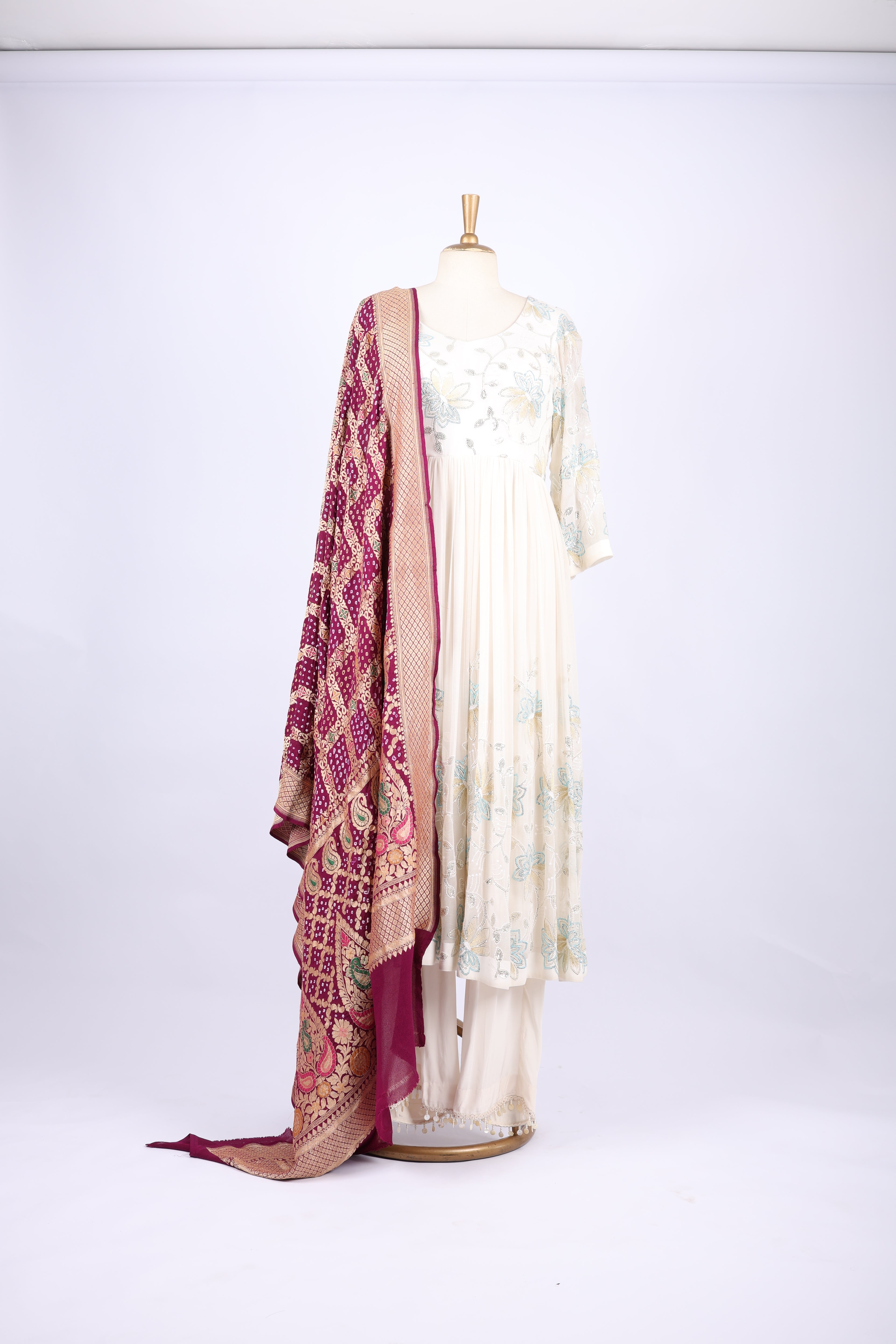 Red Multicolor Embroidered Dupatta