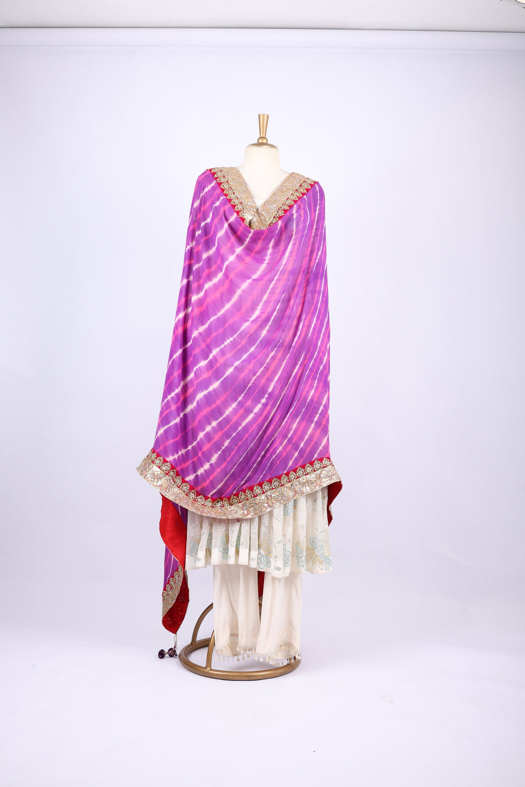 Purple & Red Tie-Dye  dupatta