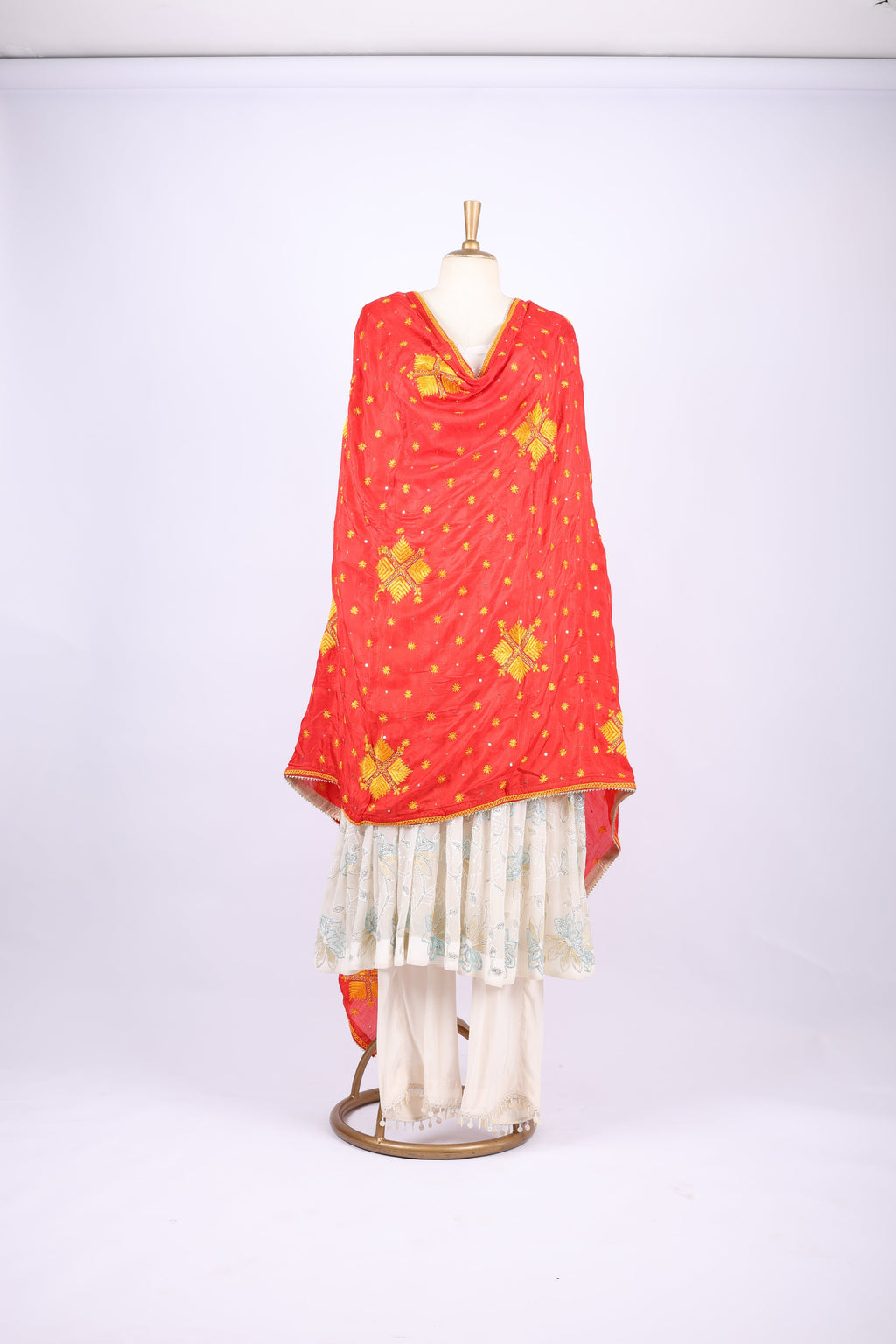 Red with Yellow Embroidery  dupatta