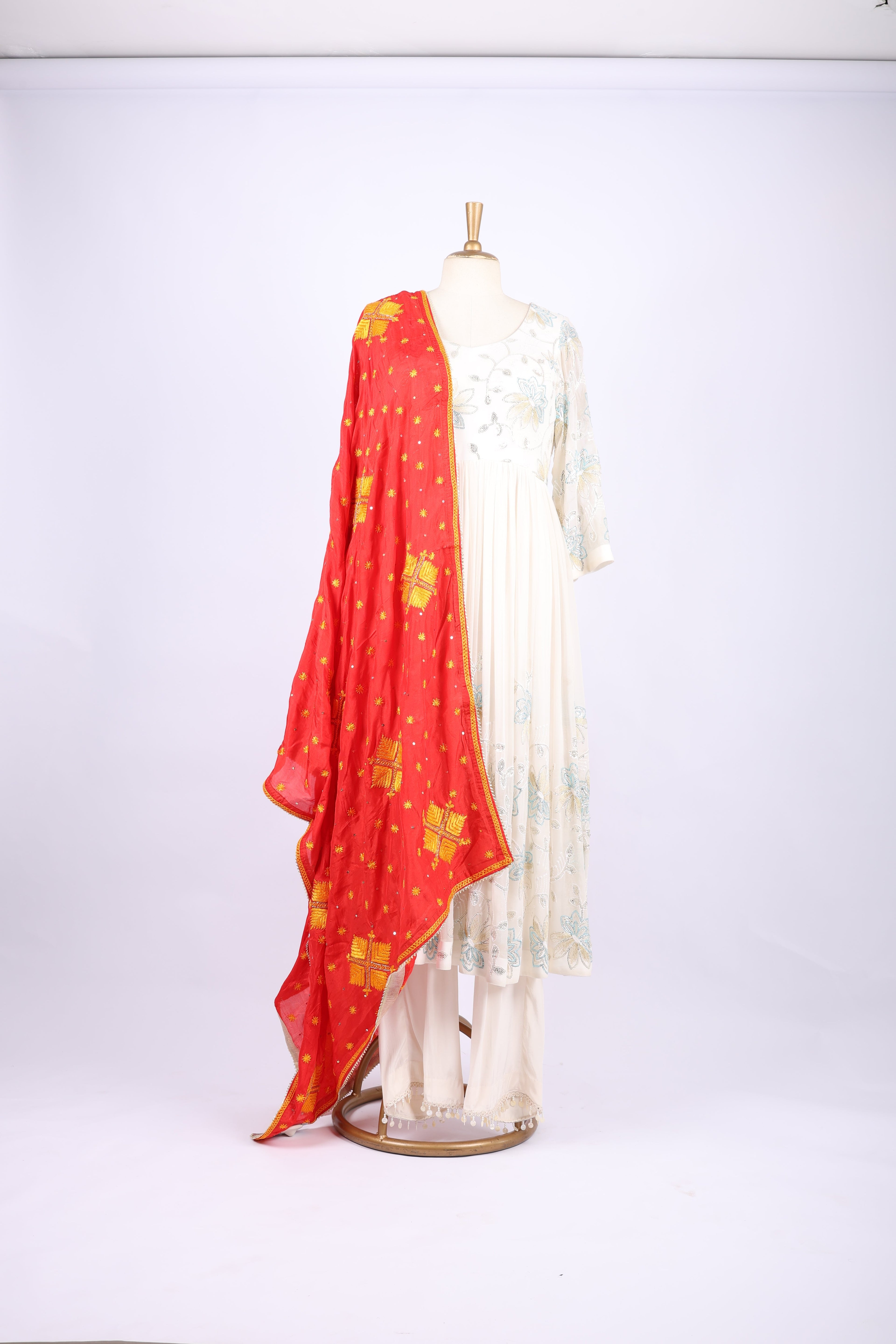 Red with Yellow Embroidery  dupatta
