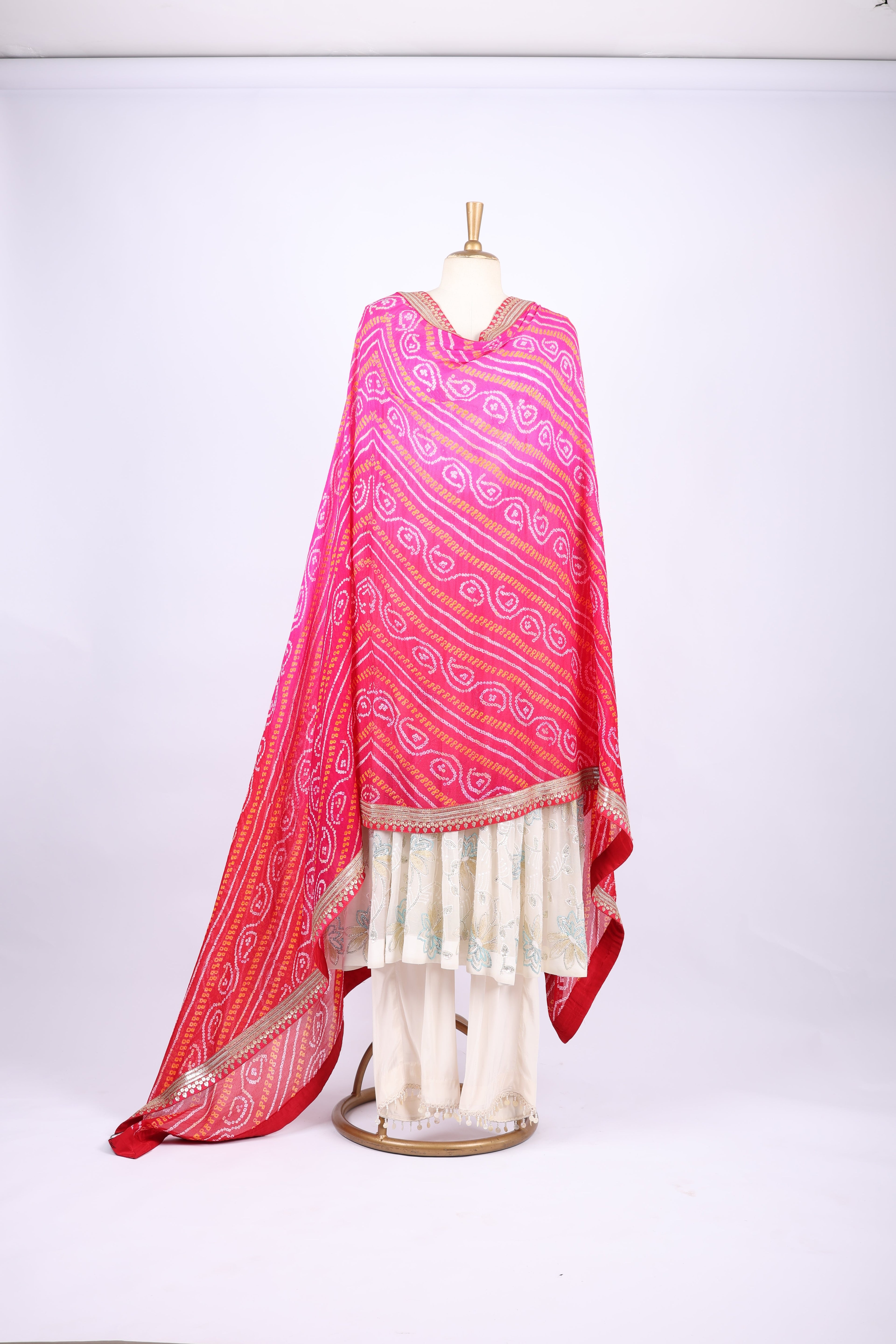 Pink & Yellow Phulkari Dupatta