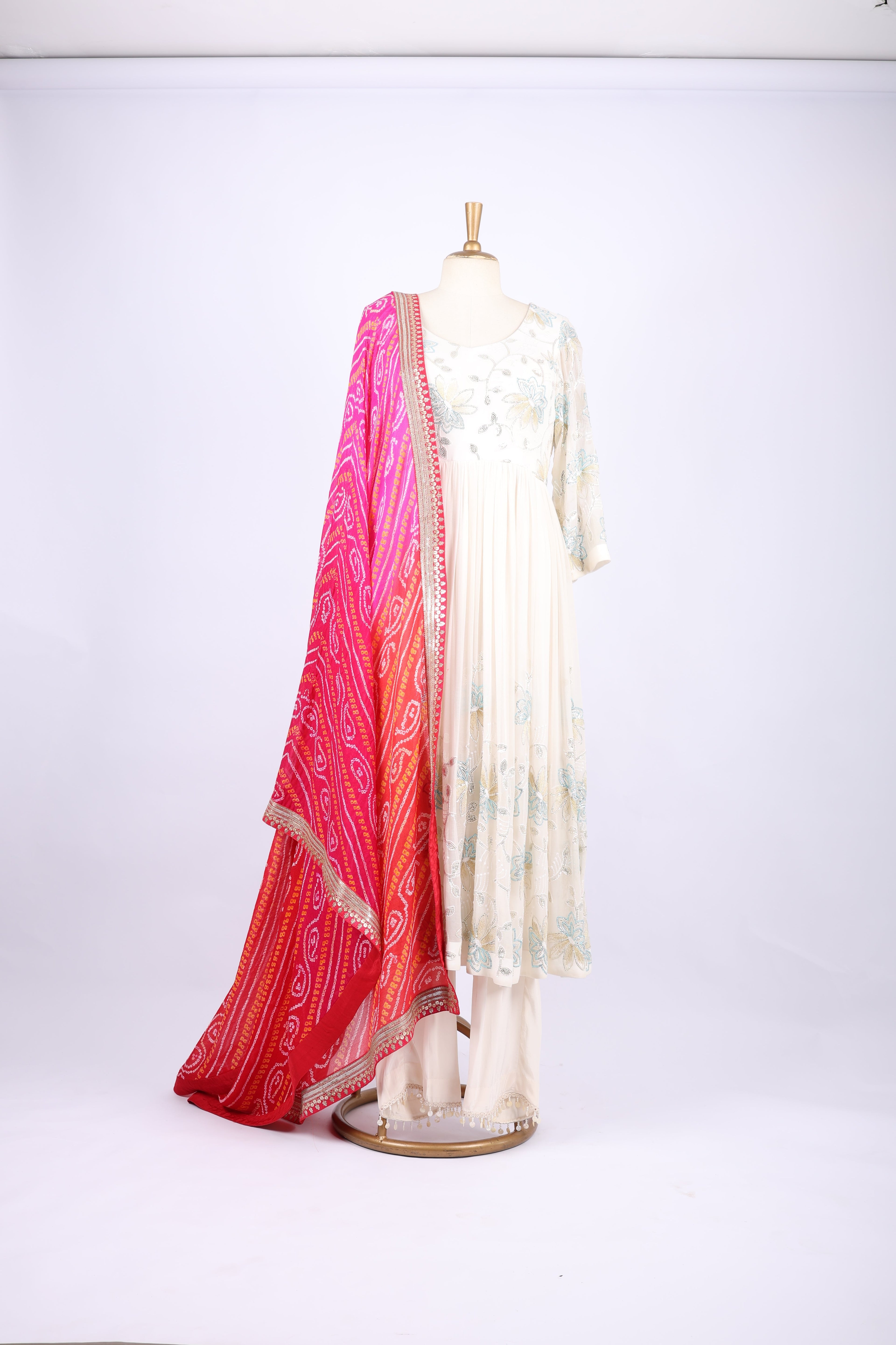 Pink & Yellow Phulkari Dupatta
